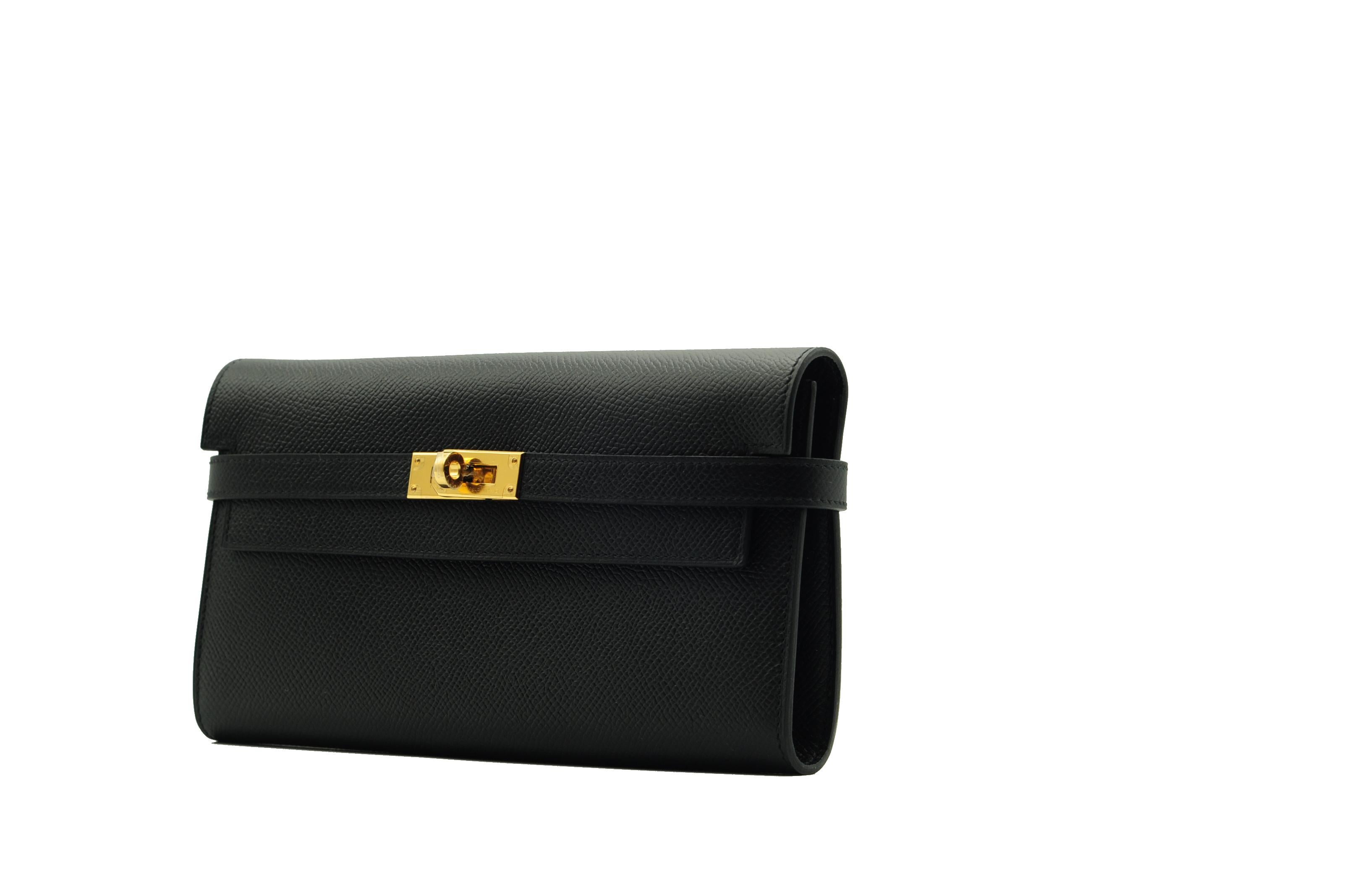 Hermès Kelly Wallet Black Epsom Gold Palladium Hardware In New Condition In Sydney, New South Wales
