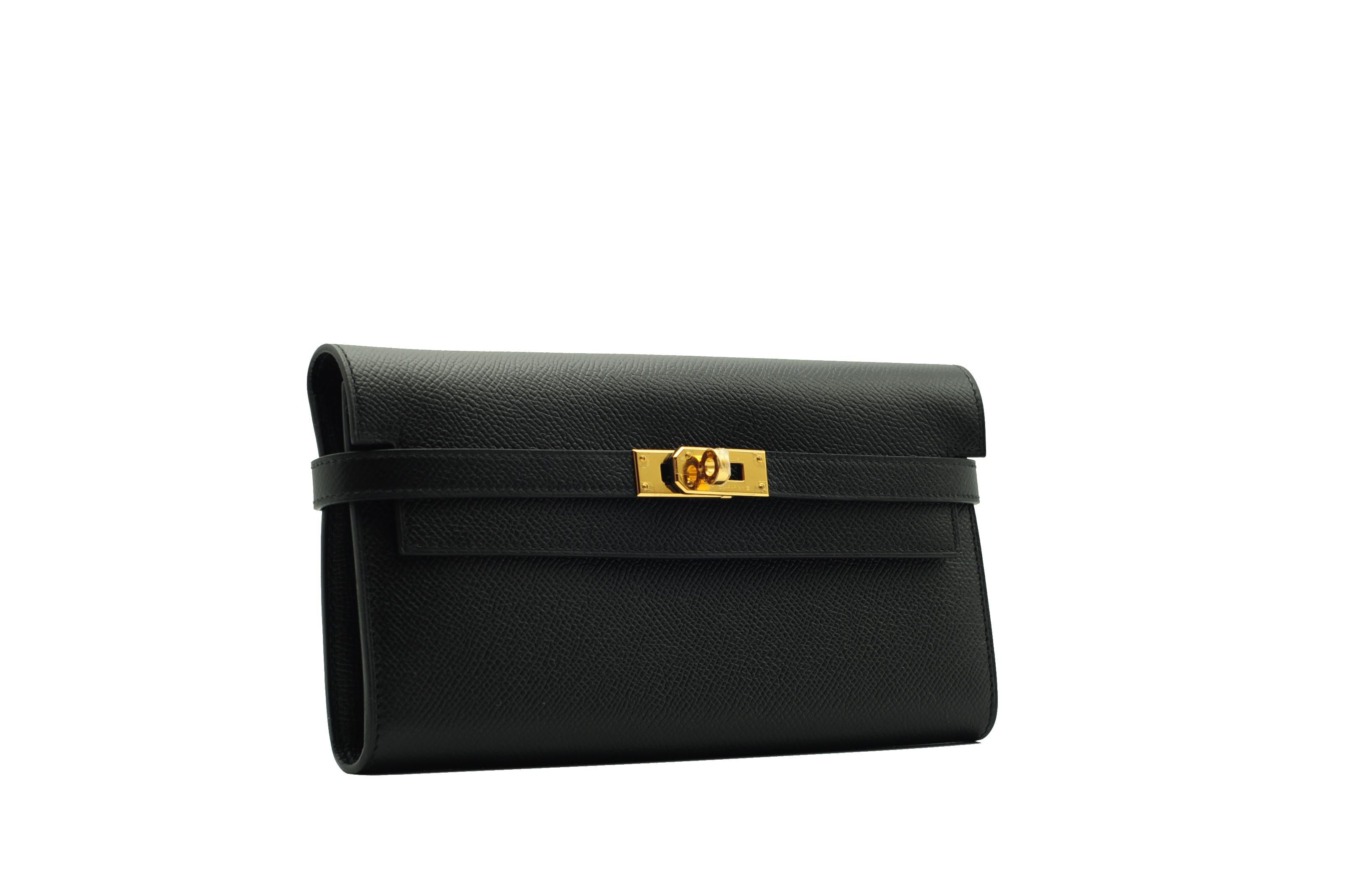 Women's or Men's Hermès Kelly Wallet Black Epsom Gold Palladium Hardware