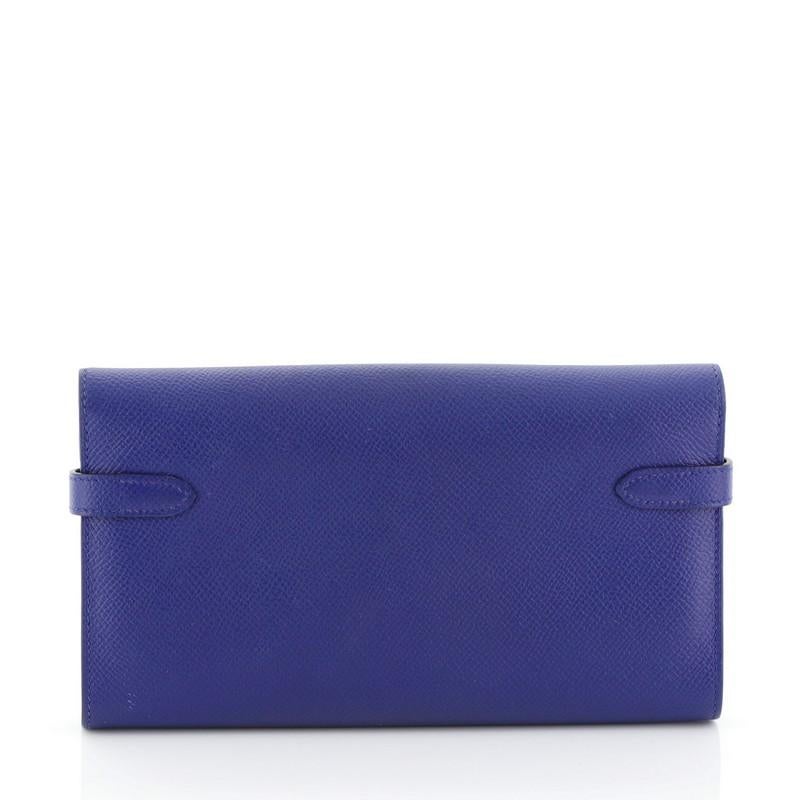 Hermes Kelly Wallet Epsom Long, crafted in Bleu Electrique In Good Condition In NY, NY