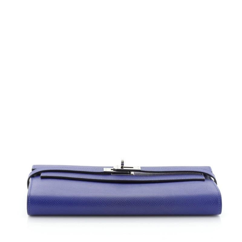 Women's or Men's Hermes Kelly Wallet Epsom Long, crafted in Bleu Electrique