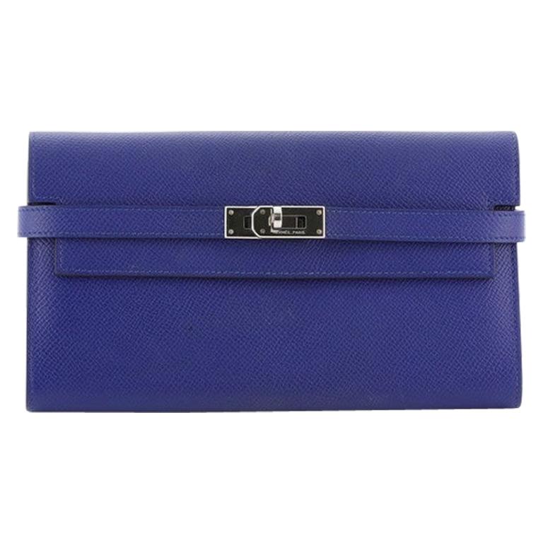 Hermes Kelly Wallet Epsom Long, crafted in Bleu Electrique