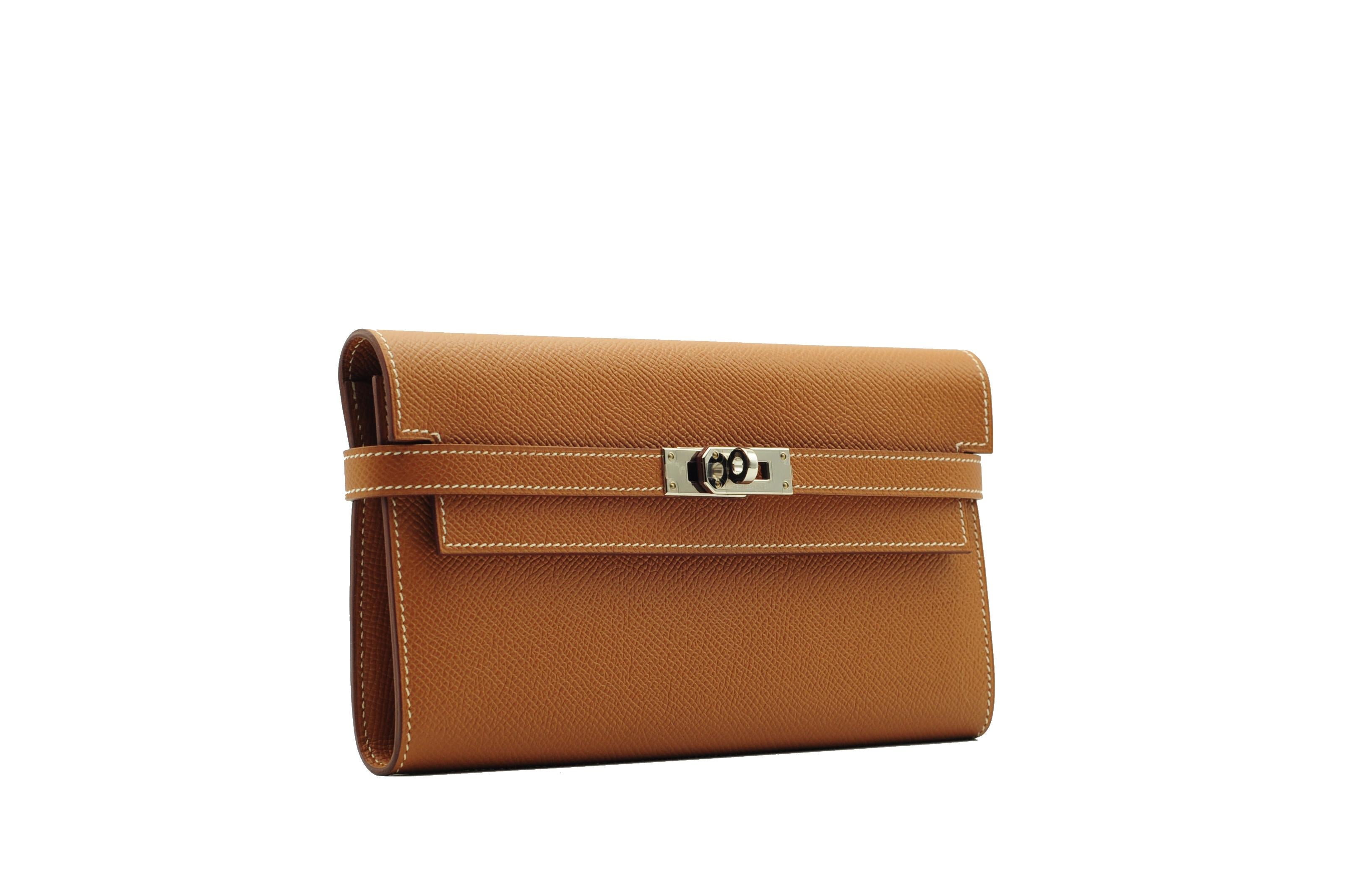 Brown Hermès Kelly Wallet Gold Epsom Leather Palladium Hardware