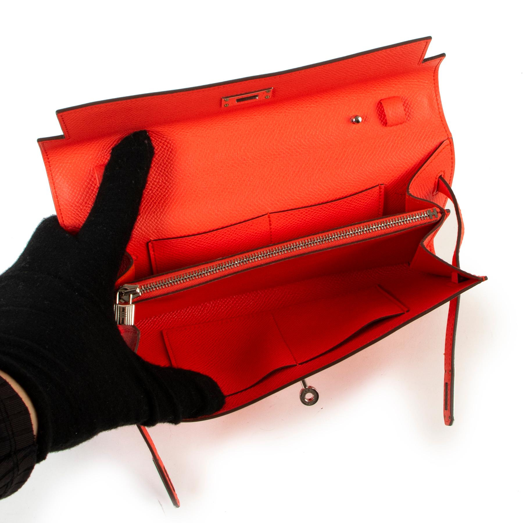 Red Hermès Kelly Wallet To Go Epsom Rose Texas PHW