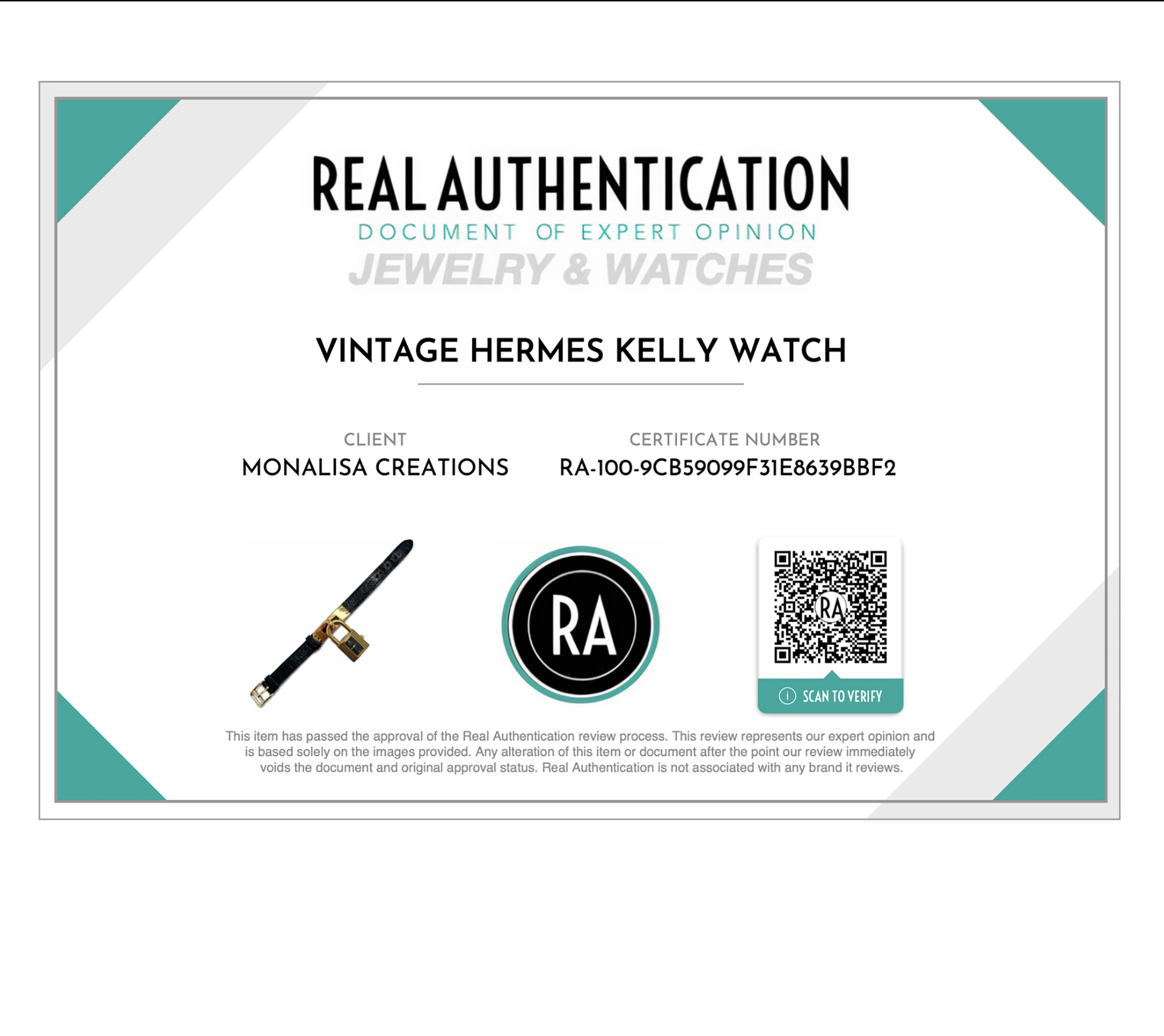 Hermes Kelly Watch Gold Cadena Lock Black Chèvre Mysore Leather Strap 1990s For Sale 9
