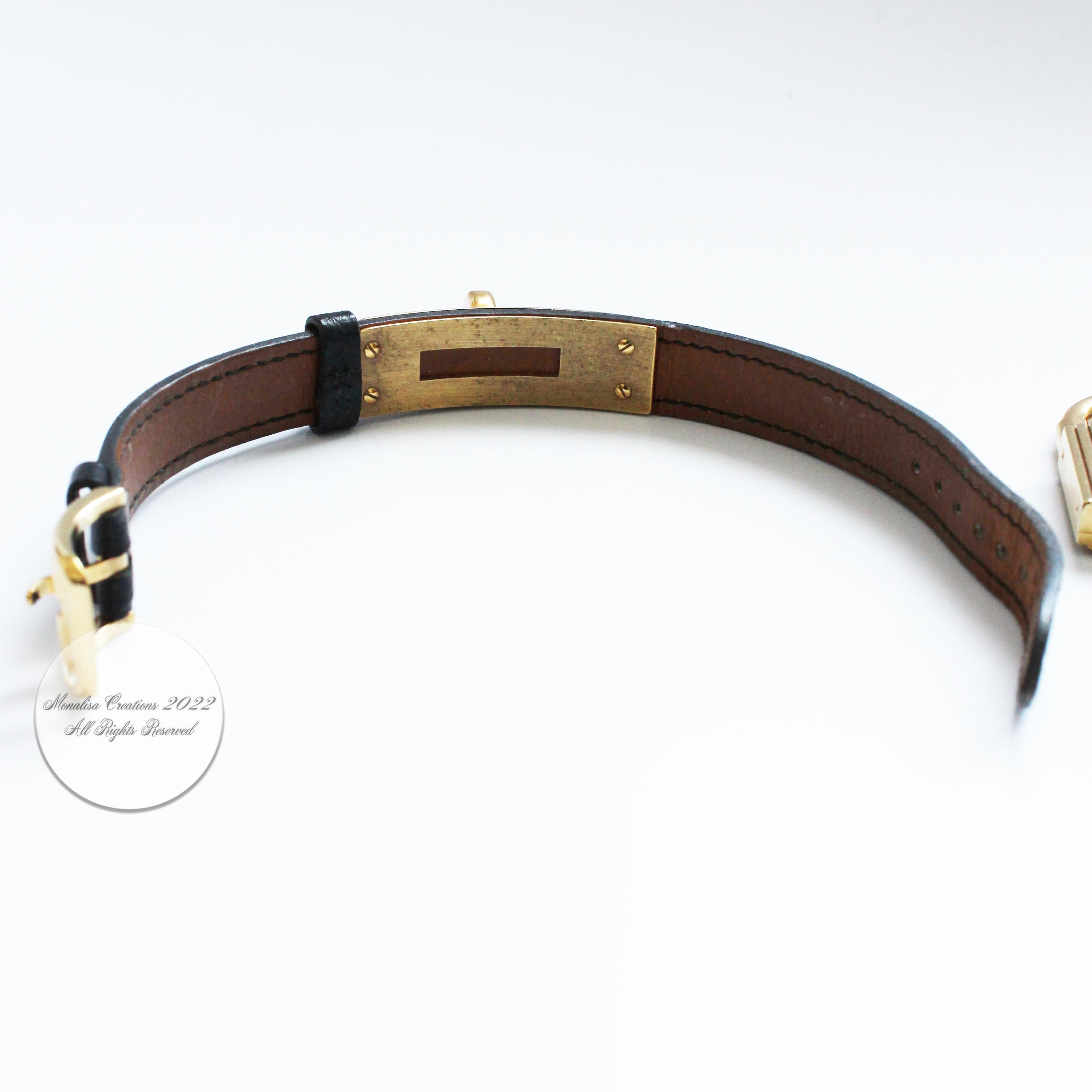 Hermes Kelly Watch Gold Cadena Lock Black Chèvre Mysore Leather Strap 1990s In Good Condition For Sale In Port Saint Lucie, FL