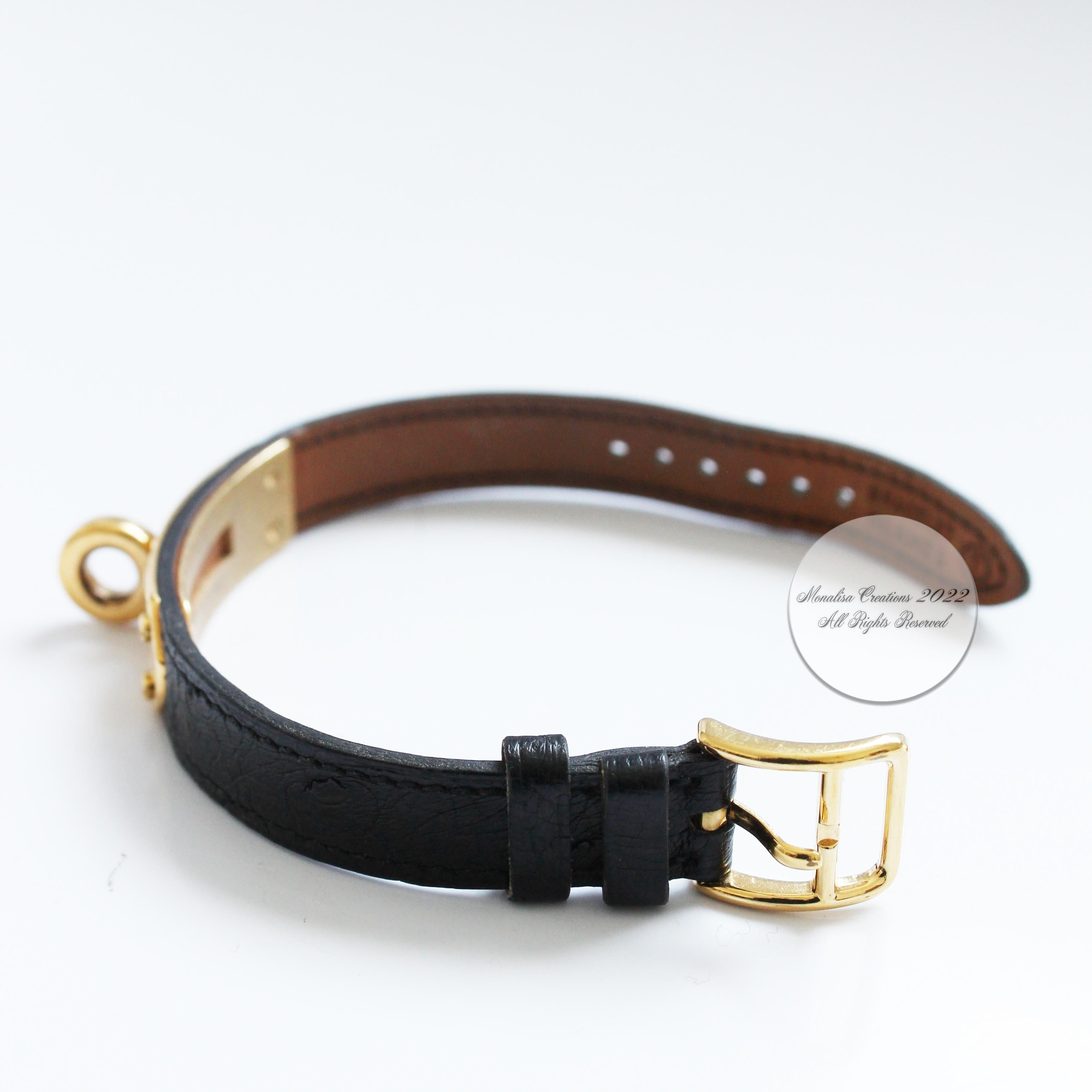 Women's Hermes Kelly Watch Gold Cadena Lock Black Chèvre Mysore Leather Strap 1990s For Sale