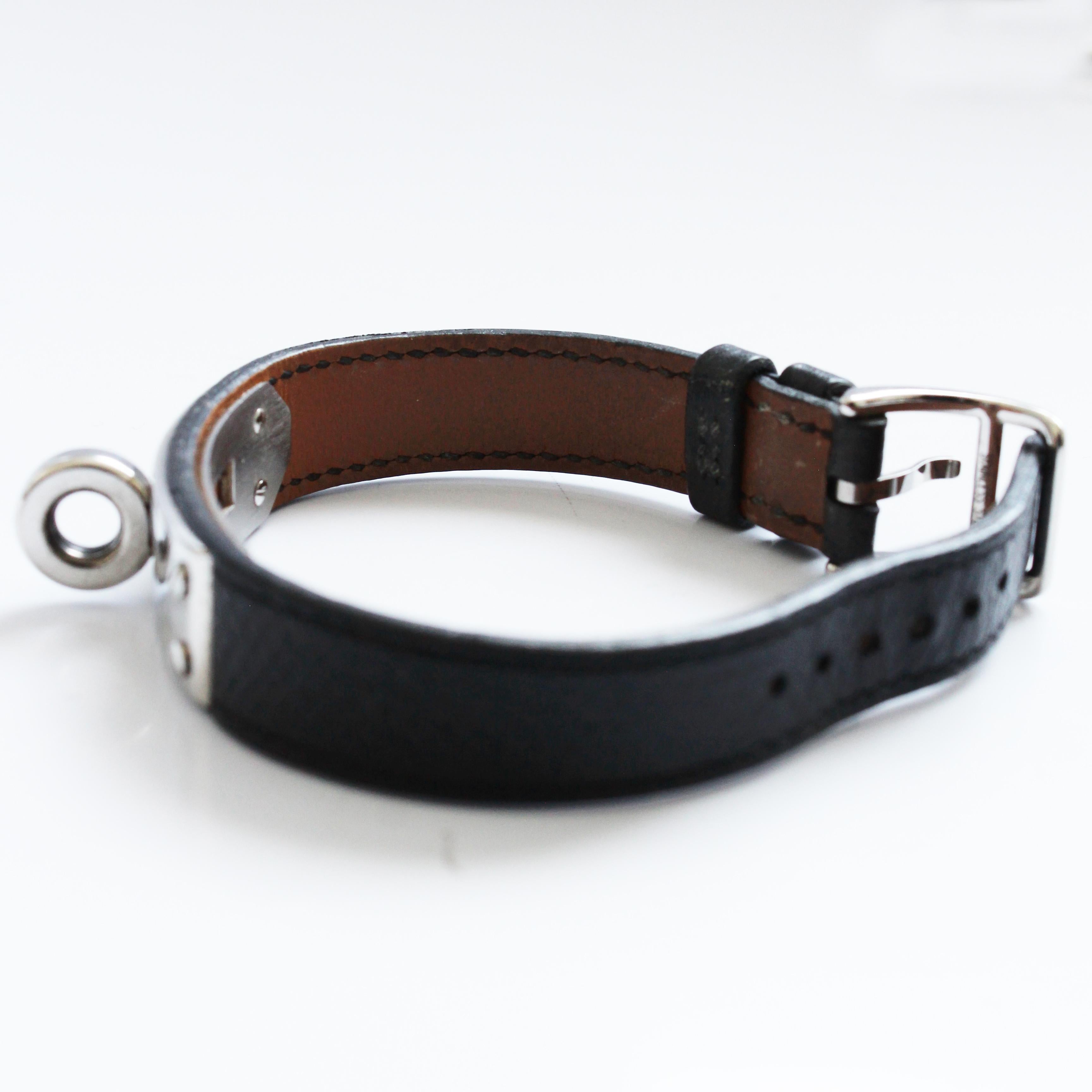 Hermes Kelly Watch Silver Cadena Lock Black Epsom Leather Strap 2004  For Sale 9