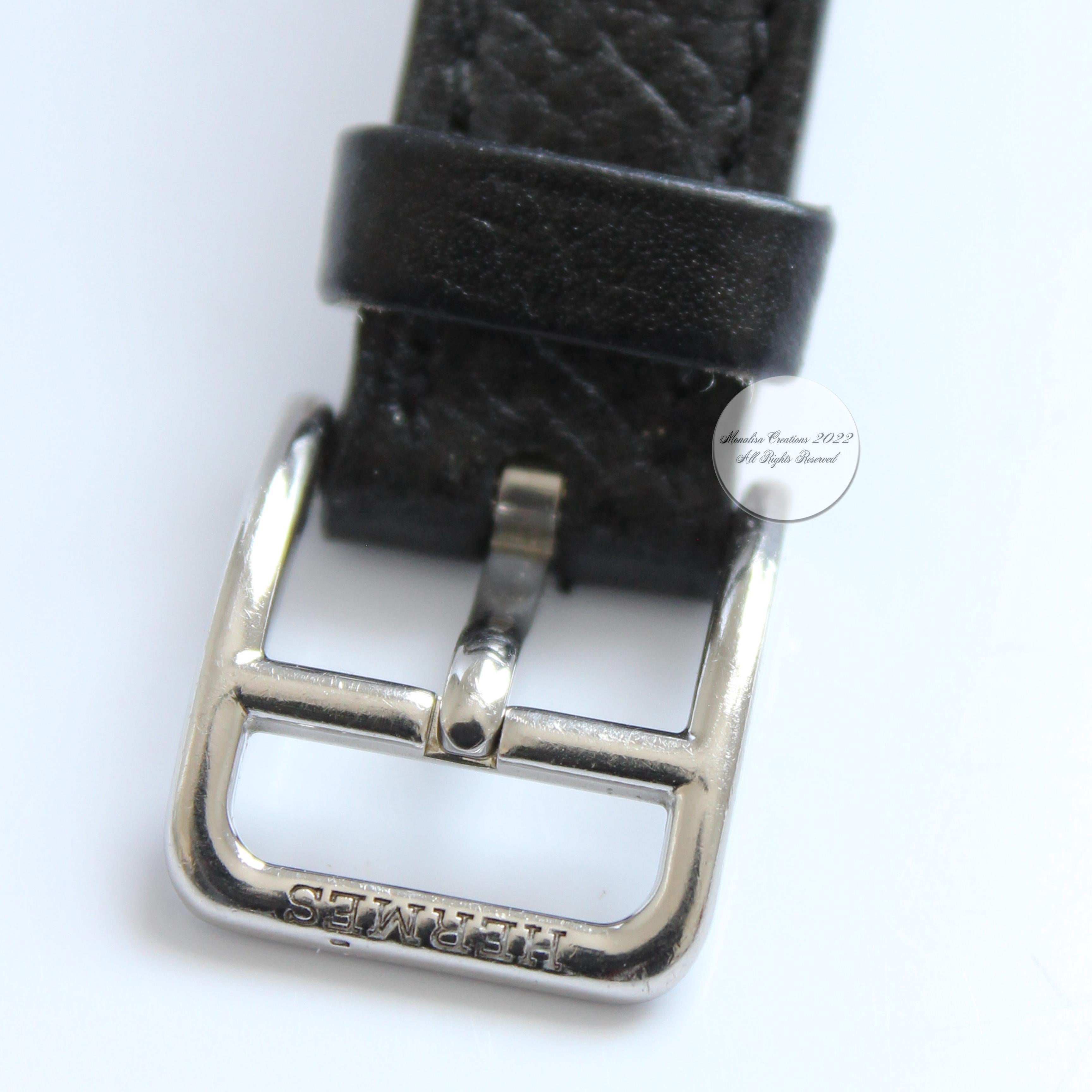 Hermes Kelly Watch Silver Cadena Lock Black Epsom Leather Strap 2004  For Sale 10