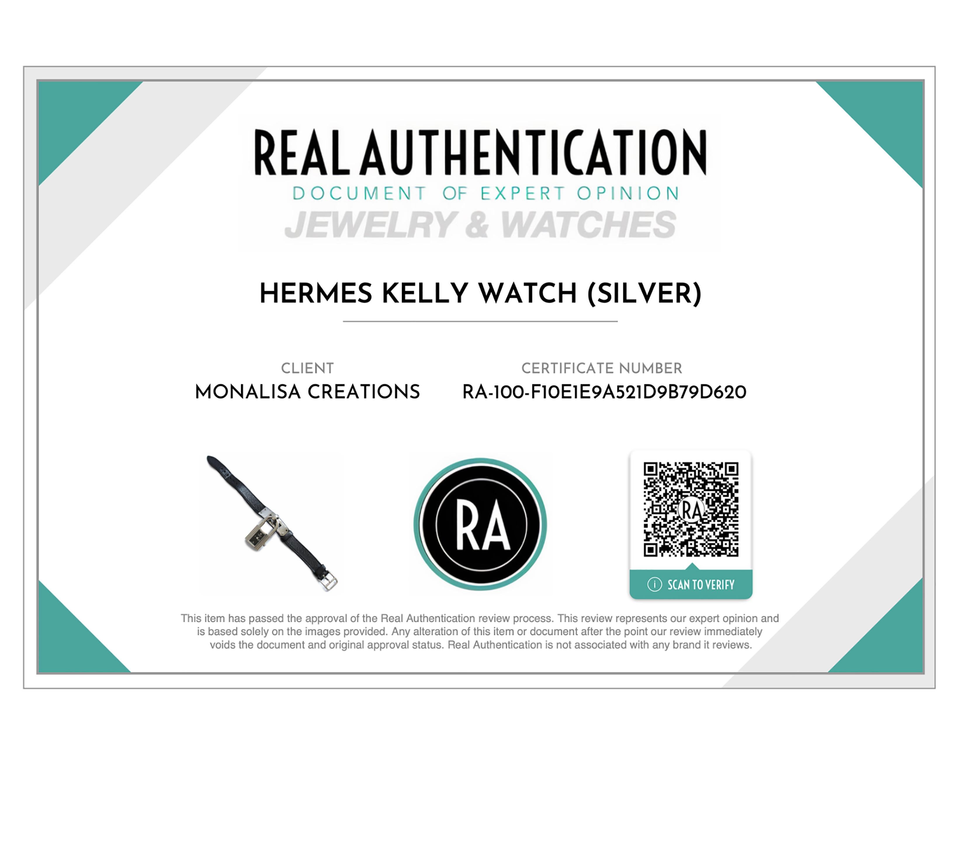 Hermes Kelly Watch Silver Cadena Lock Black Epsom Leather Strap 2004  For Sale 12