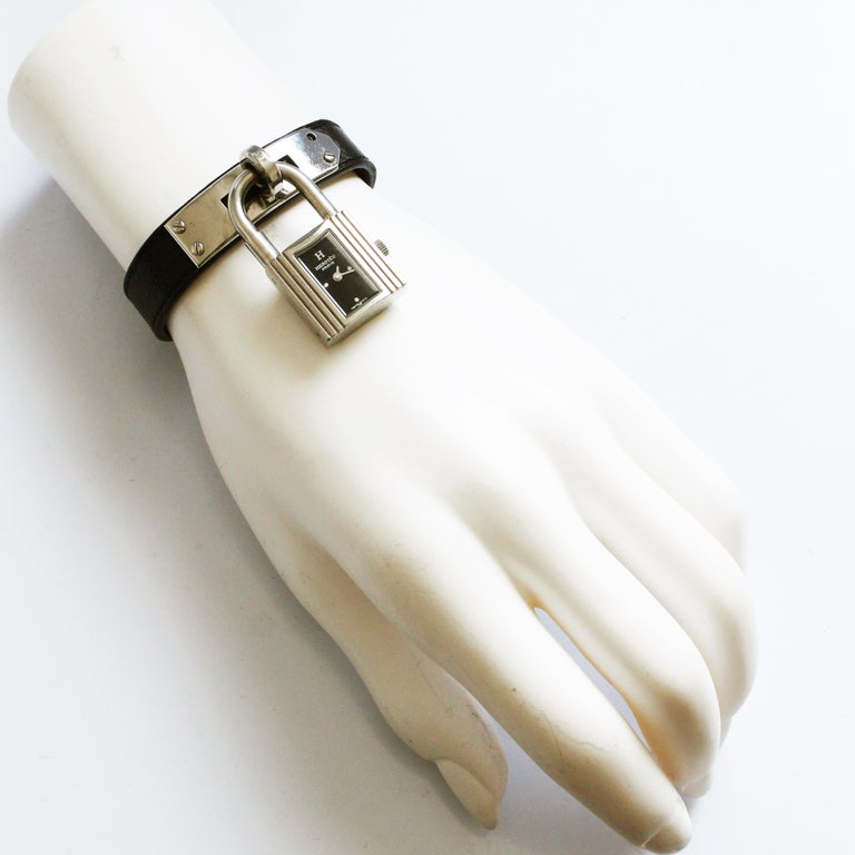Hermes Kelly Watch Silver Cadena Lock Black Epsom Leather Strap 2004 with COA Hermes Kelly Watch Silver Cadena Lock Black Epsom Leather  main image 2