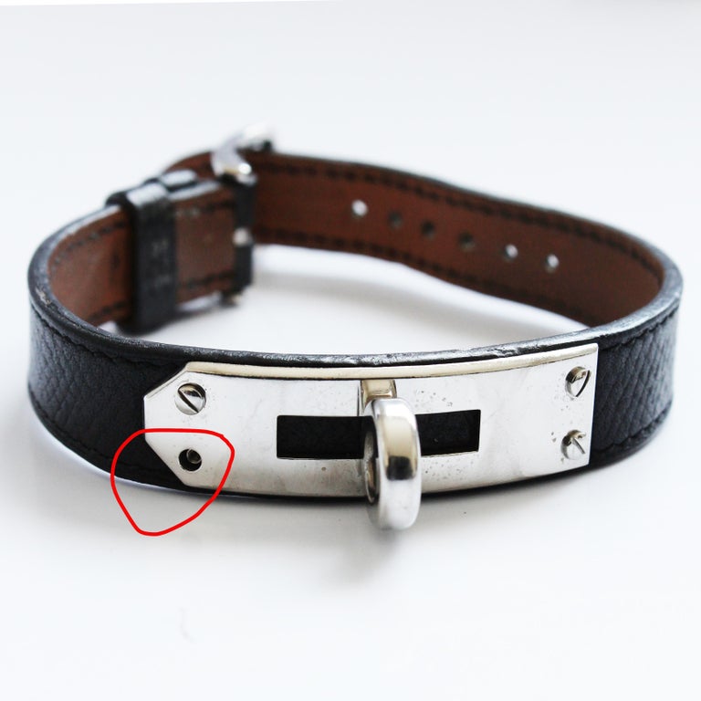 Hermes Kelly Watch Silver Cadena Lock Black Epsom Leather 