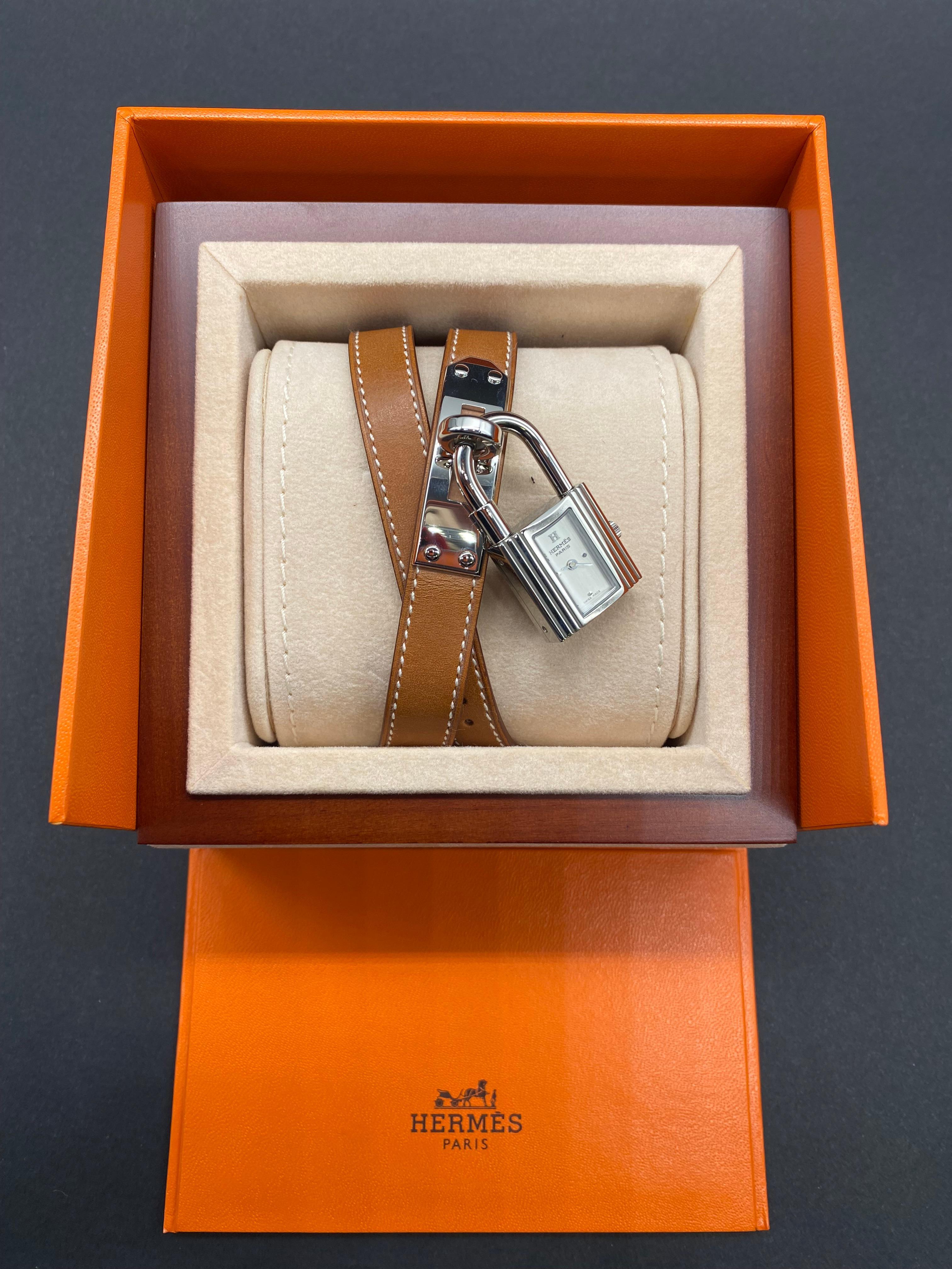 Modern Hermes Kelly Watch, with Steel and Beige Leather