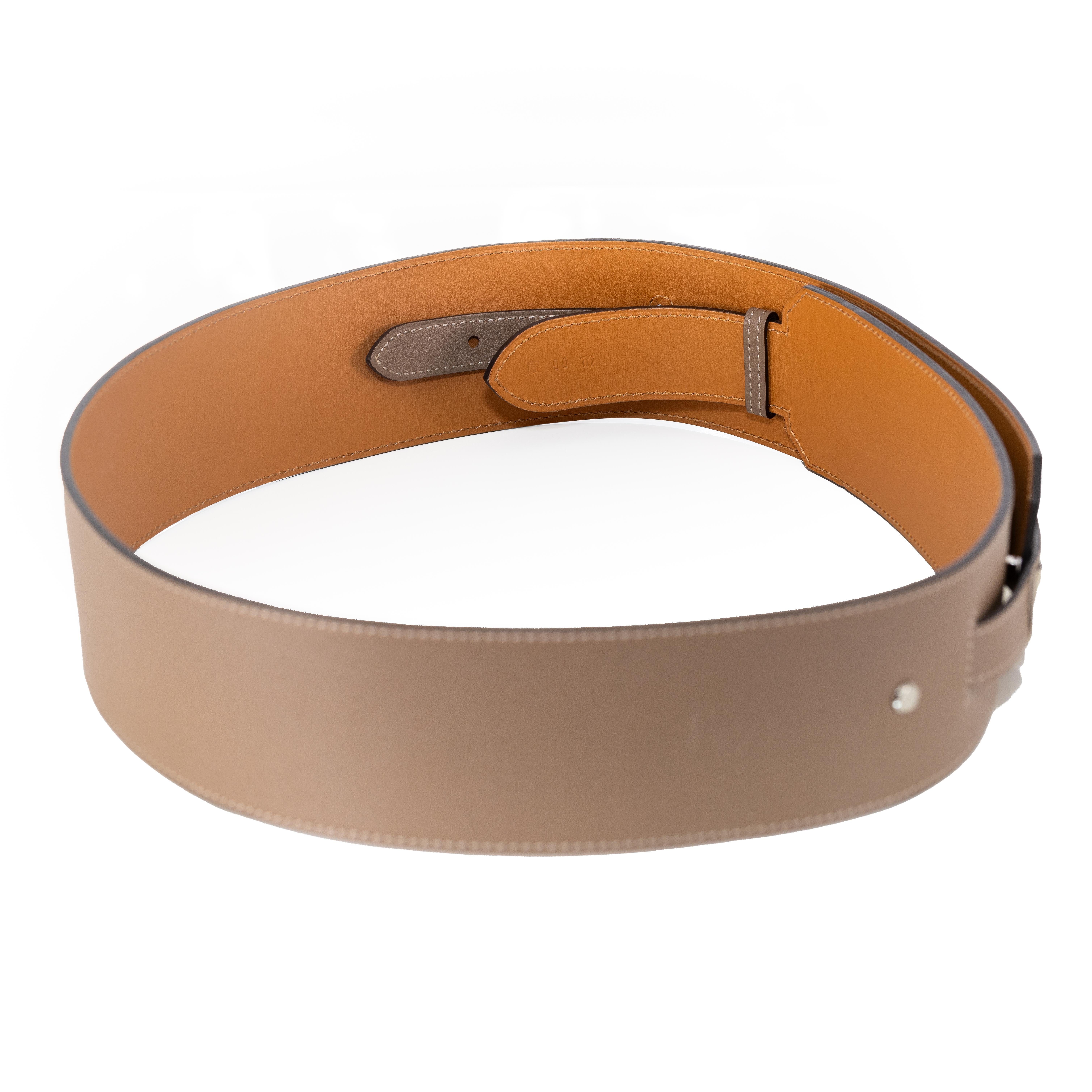 Hermes Kelly Wide Belt Grey Camel Palladium HW - New en vente 6