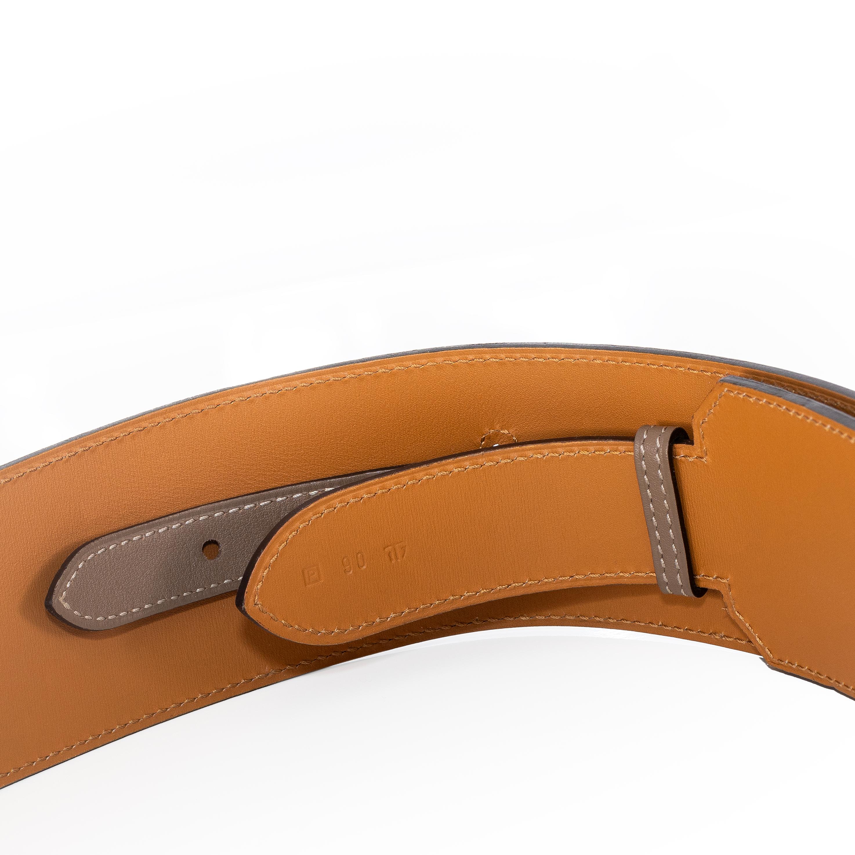 Hermes Kelly Wide Belt Grey Camel Palladium HW - New en vente 7
