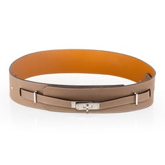 Hermes Kelly Wide Belt Grey Camel Palladium HW - New