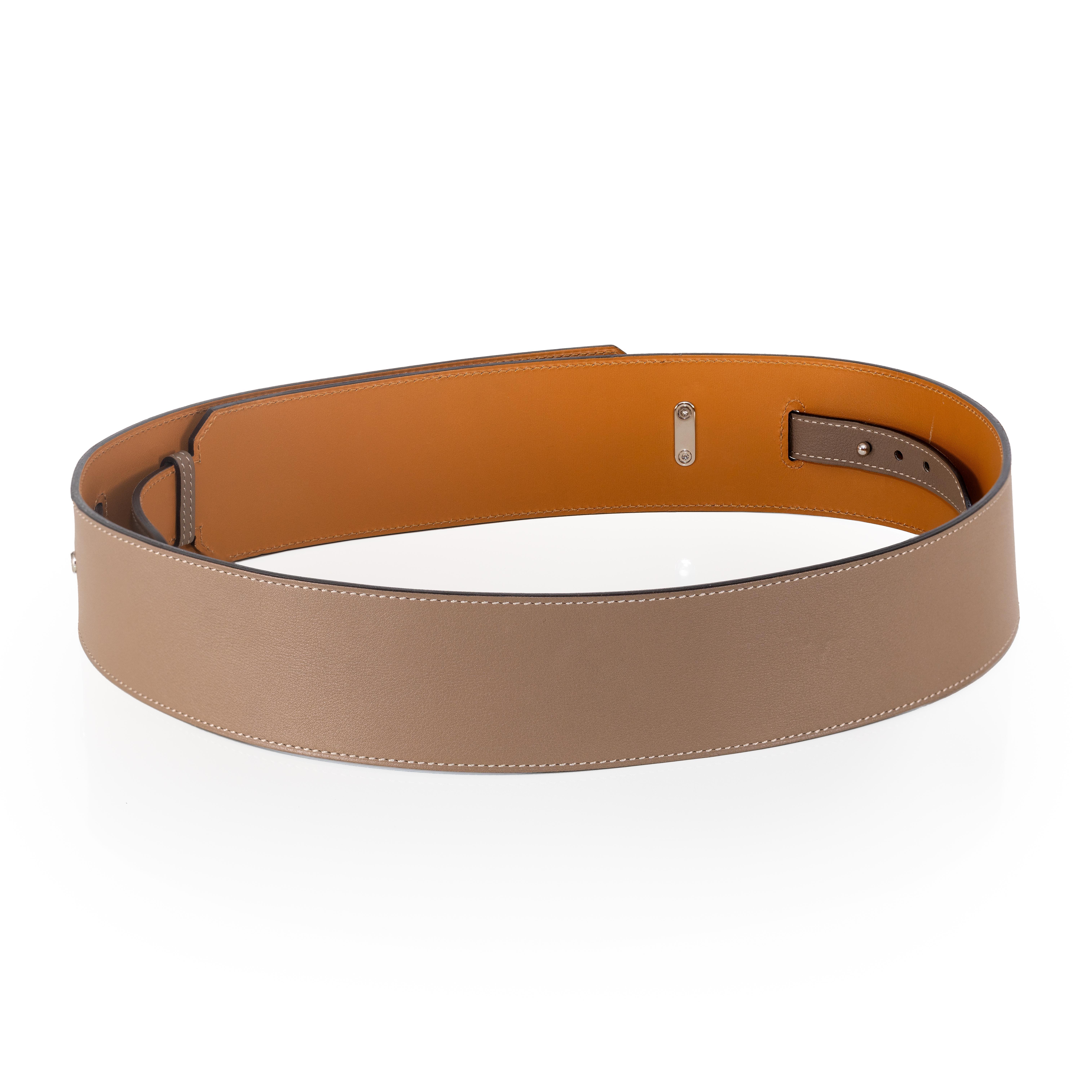 Hermes Kelly Wide Belt Grey Camel Palladium HW - New Excellent état - En vente à Ottawa, CA