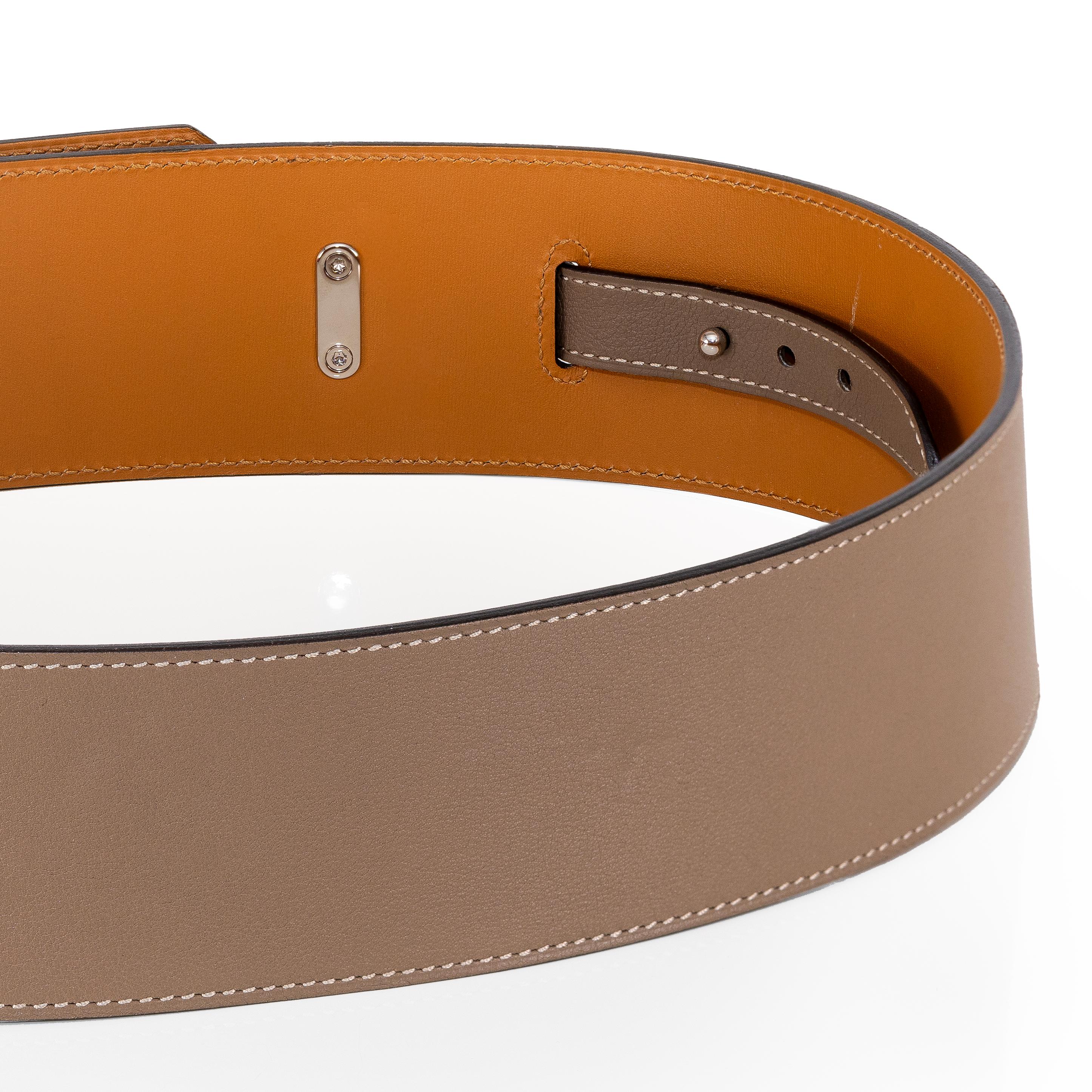 Hermes Kelly Wide Belt Grey Camel Palladium HW - New en vente 1