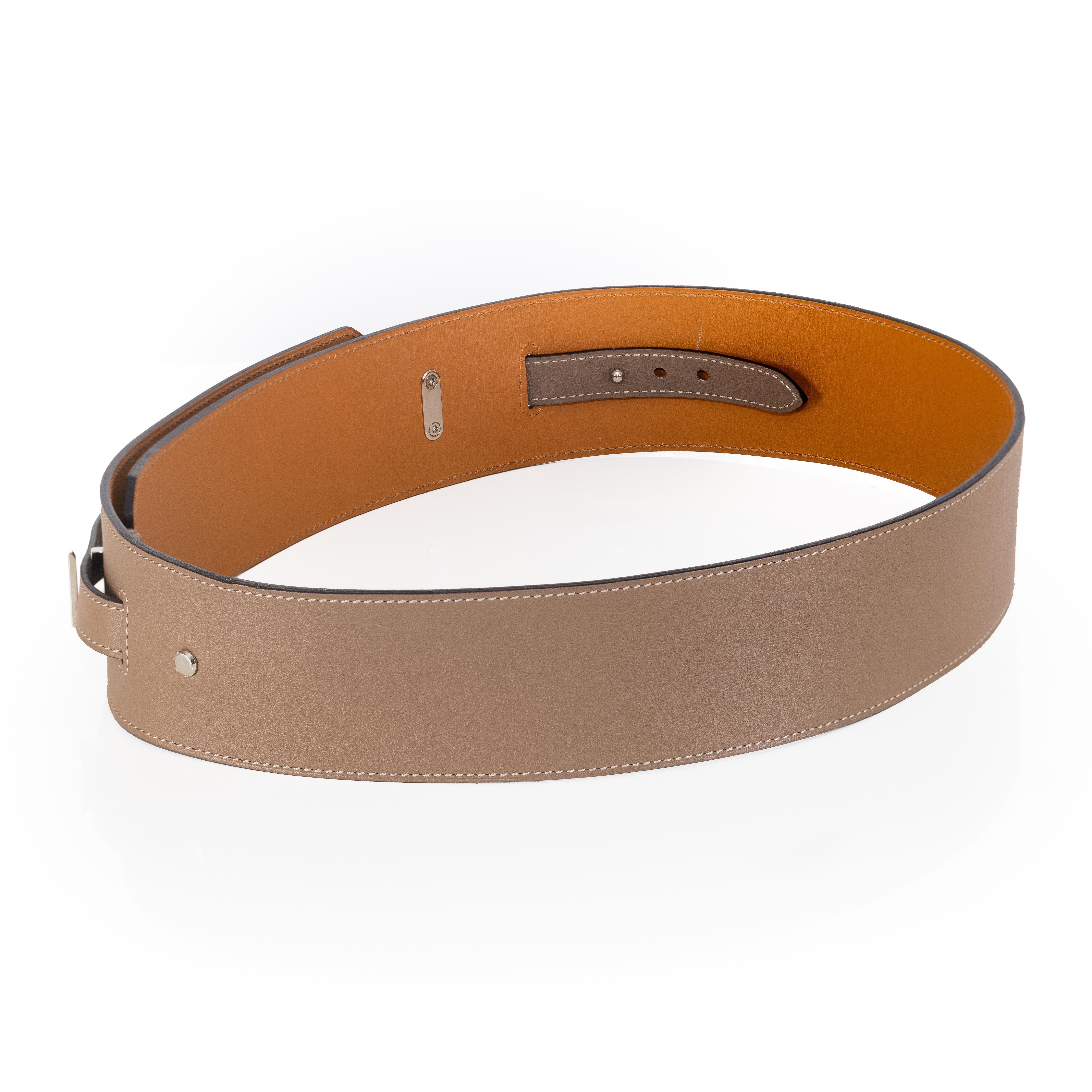 Hermes Kelly Wide Belt Grey Camel Palladium HW - New en vente 2