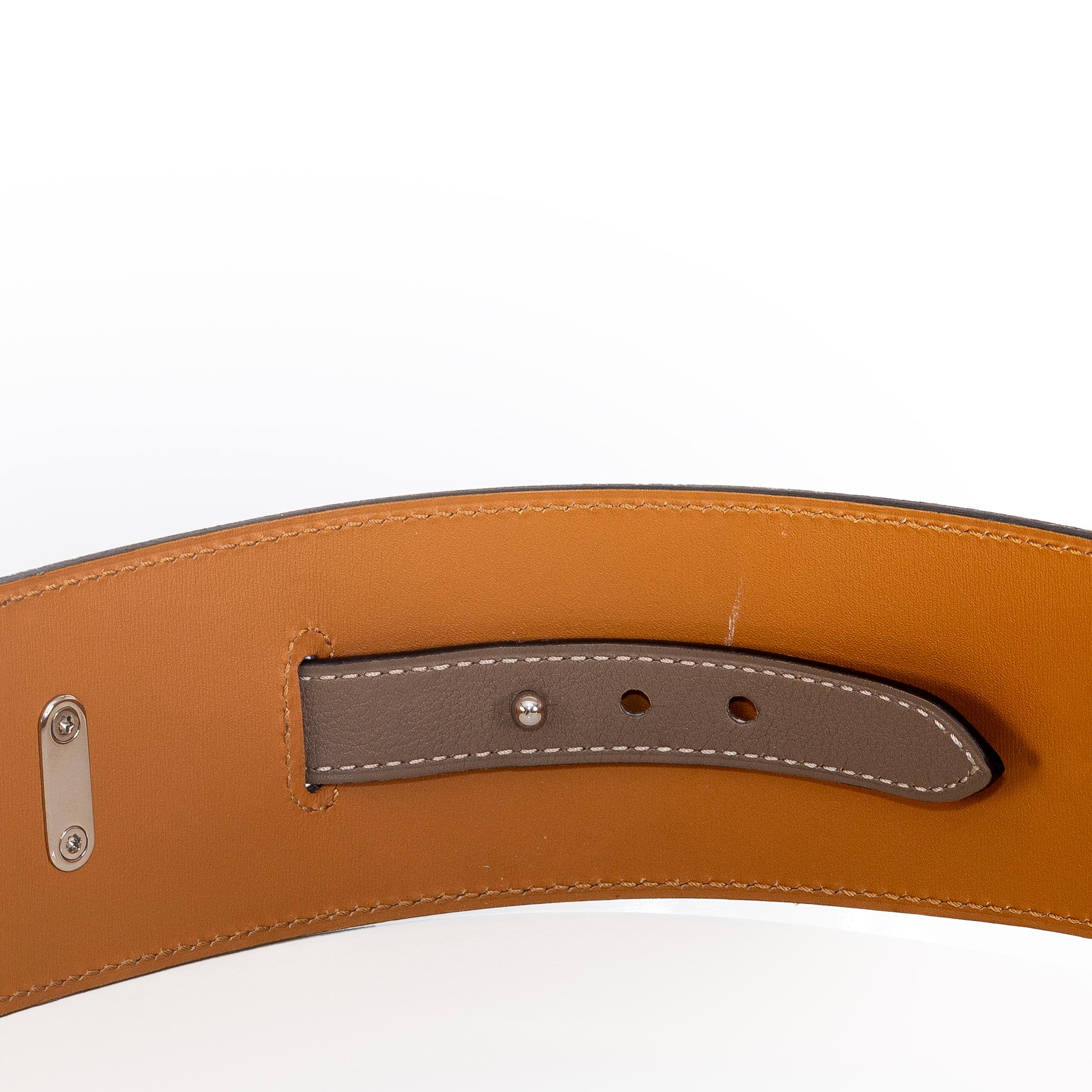 Hermes Kelly Wide Belt Grey Camel Palladium HW - New en vente 3