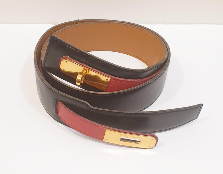 Hermes Kelly Women's Belt Black Epsom Leather Gold Hardware For Sale at