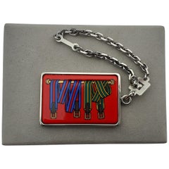 Hermès Key Ring Key Holder Les Sangles Horse Straps Enamel and Silver in Box