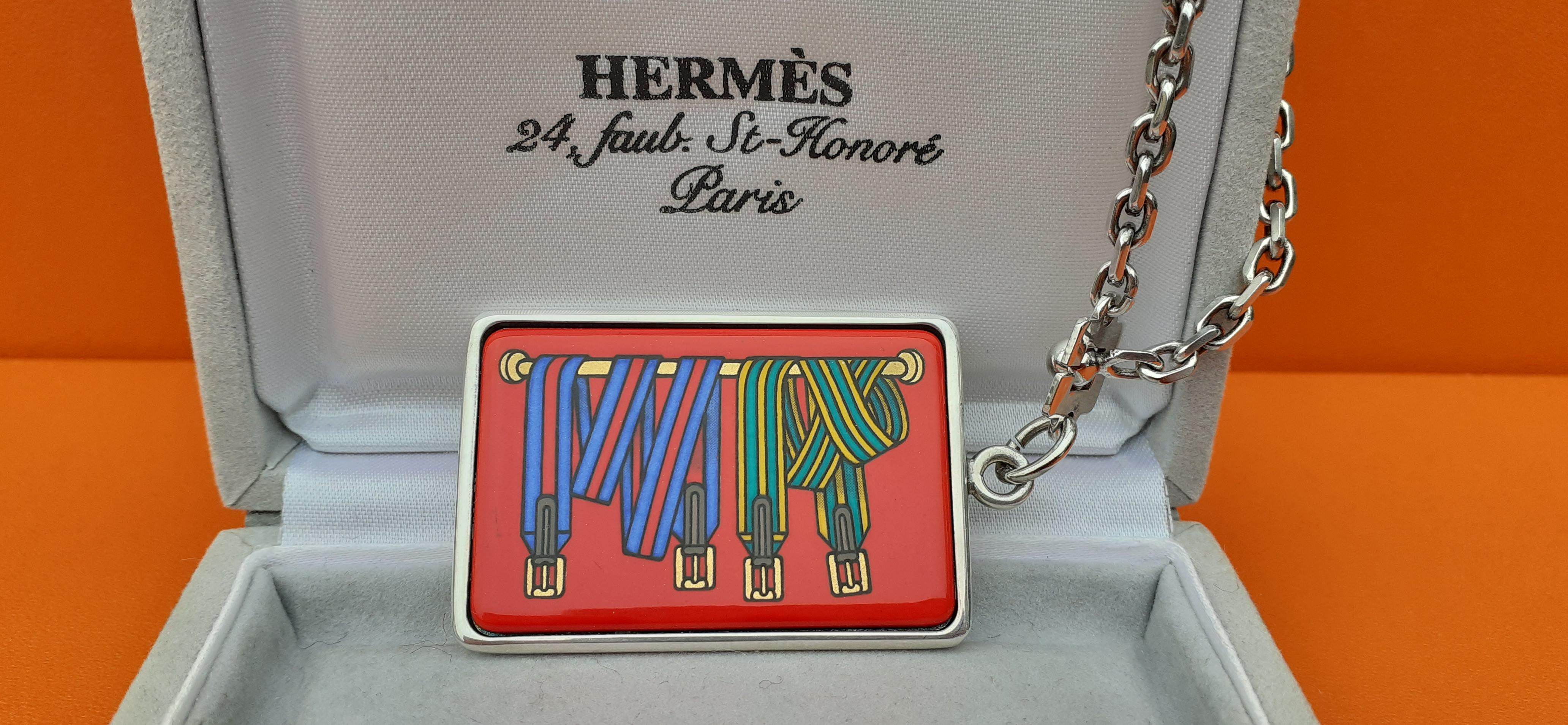 Hermès Key Ring Key Holder Les Sangles Horse Straps Enamel and Silver in Box 4