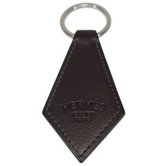 Hermès Key Ring Tab Brown Leather and Palladium L SIZE / Brand New