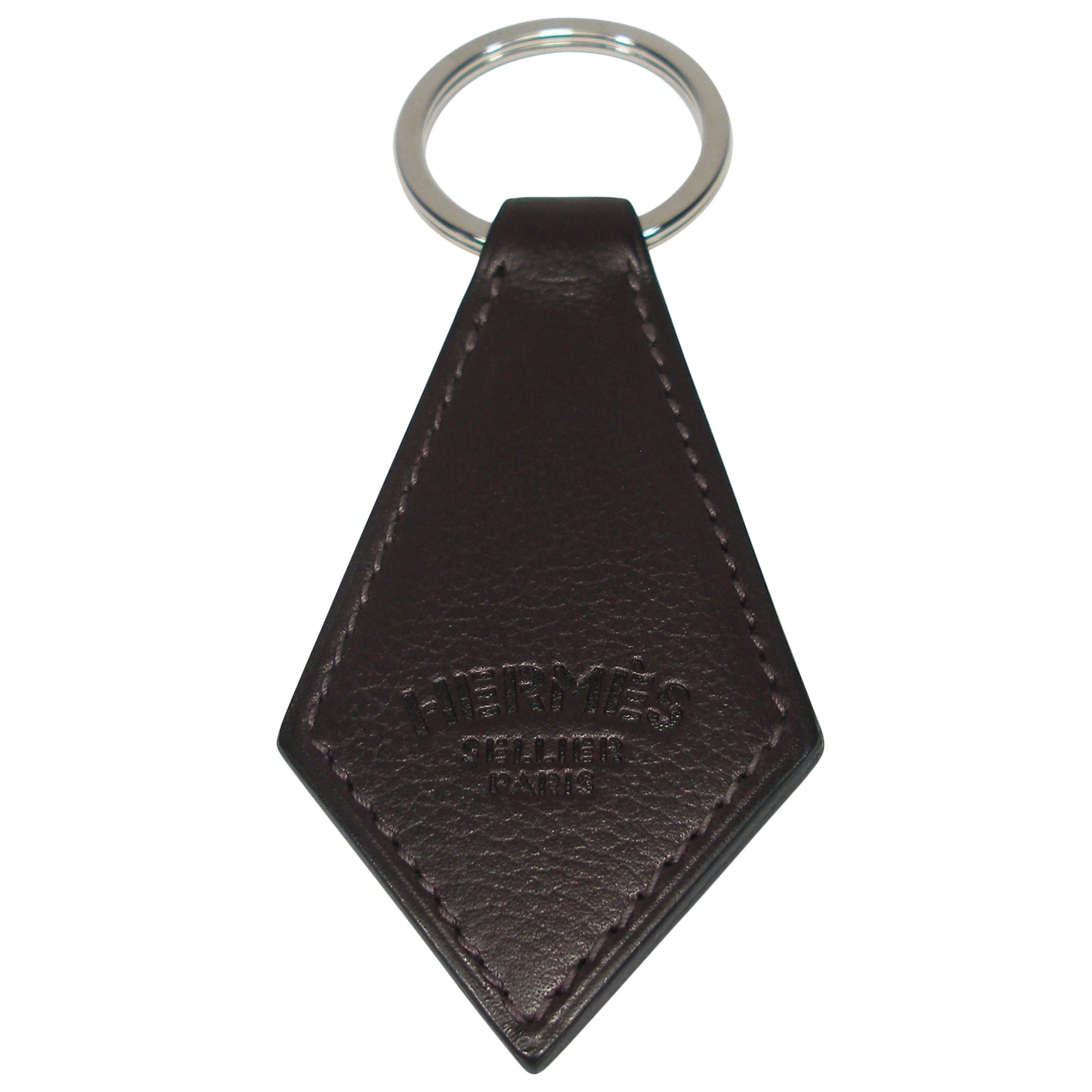 Hermès Key Ring Tab Brown Leather and Palladium L SIZE / Brand New