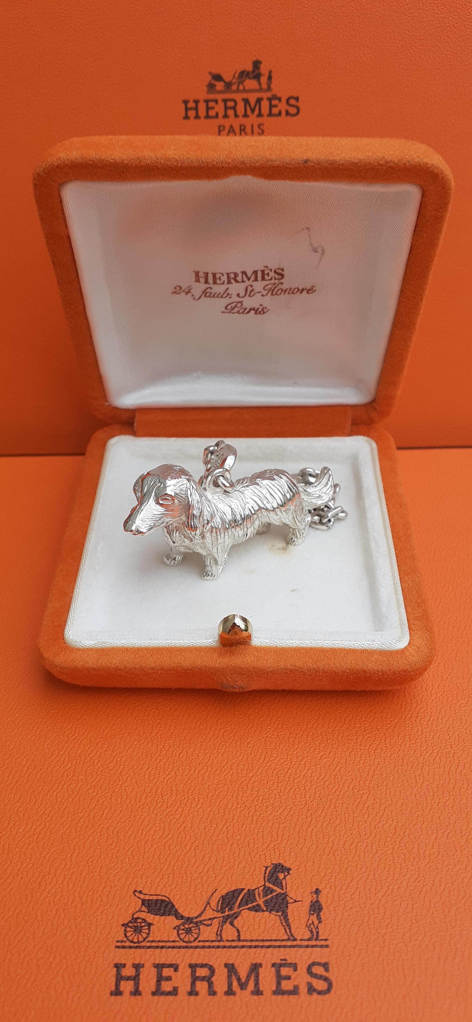 Hermès Keychain Key Holder Dachshund Dog Shaped Silver 8