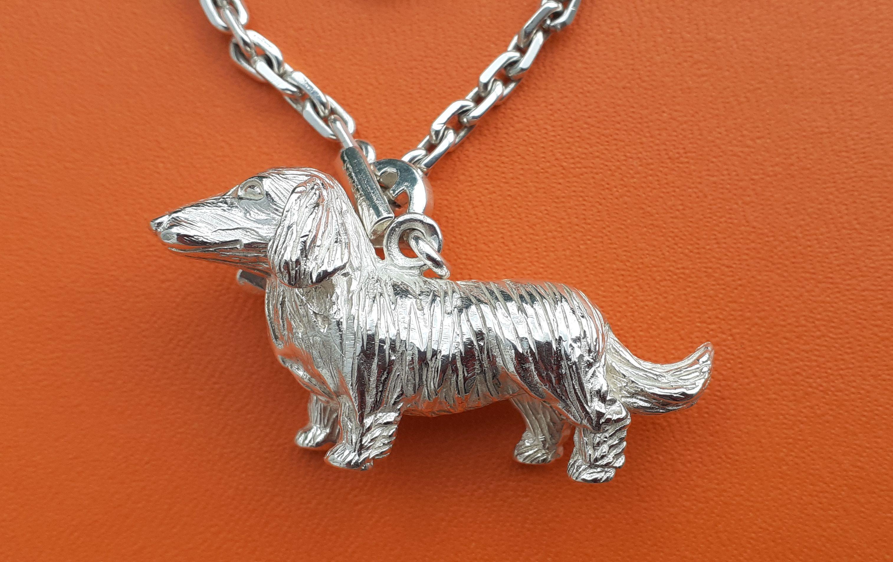 Women's or Men's Hermès Keychain Key Holder Dachshund Dog Shaped Silver For Sale