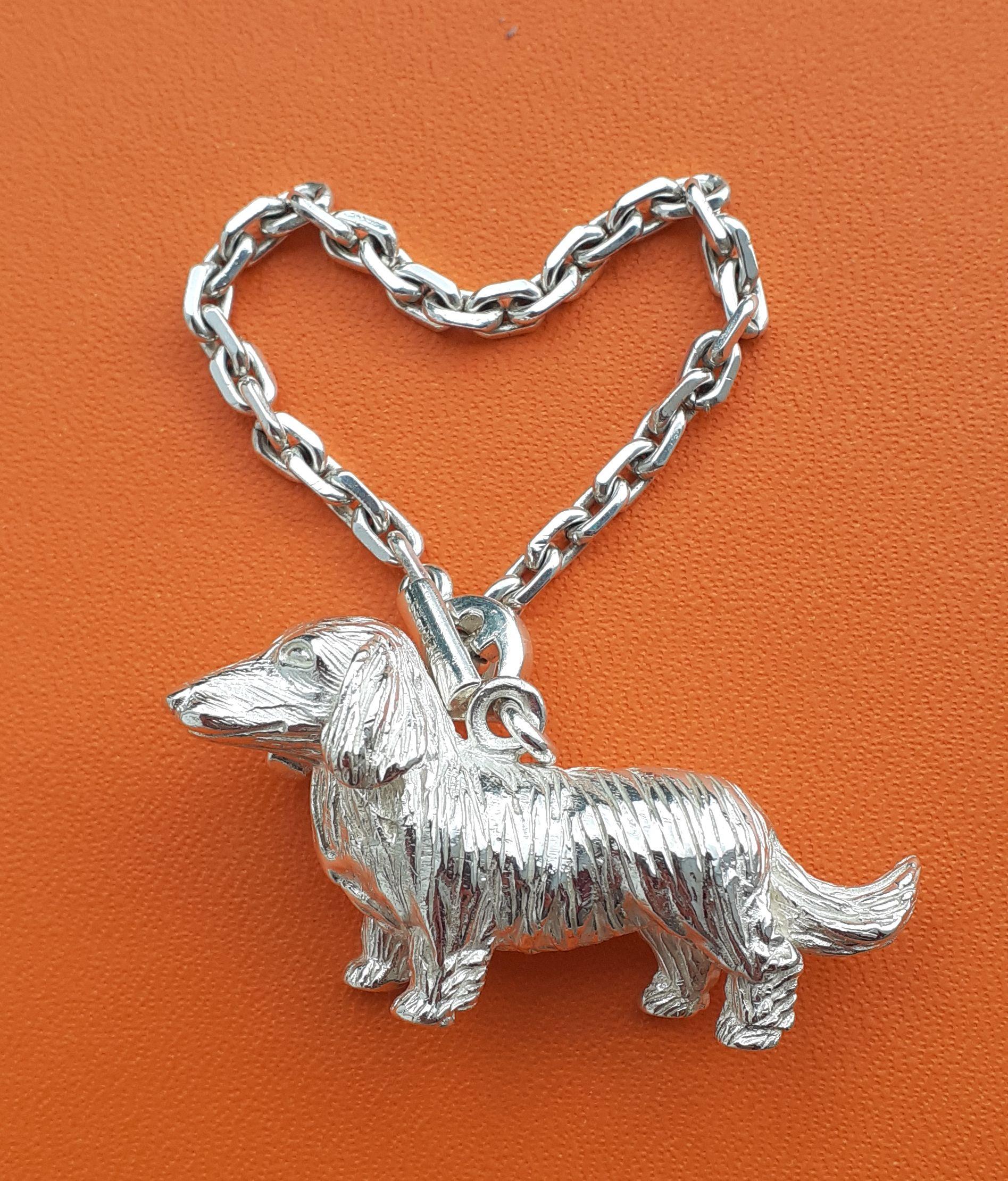 Hermès Keychain Key Holder Dachshund Dog Shaped Silver For Sale 1