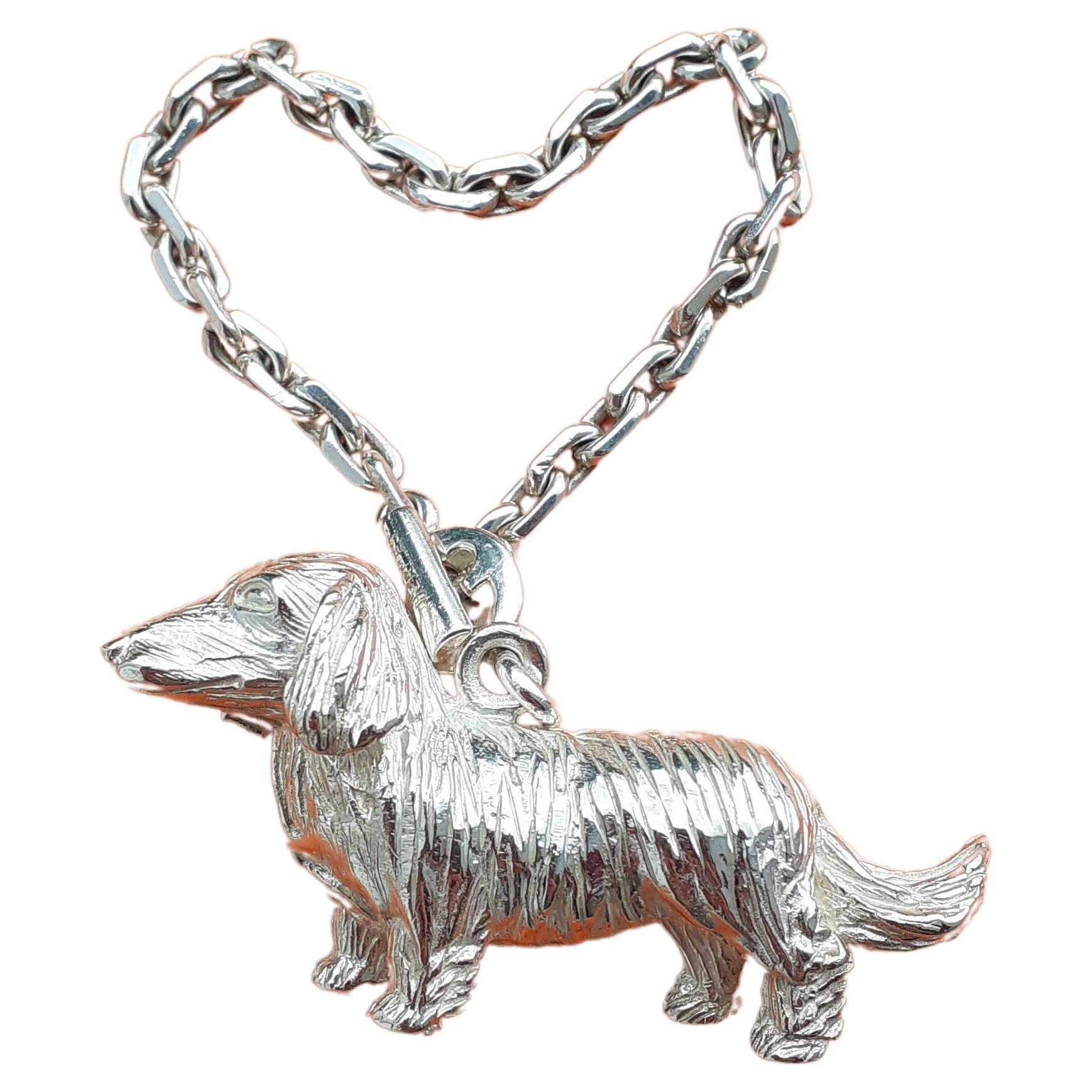 Hermès Keychain Key Holder Dachshund Dog Shaped Silver For Sale