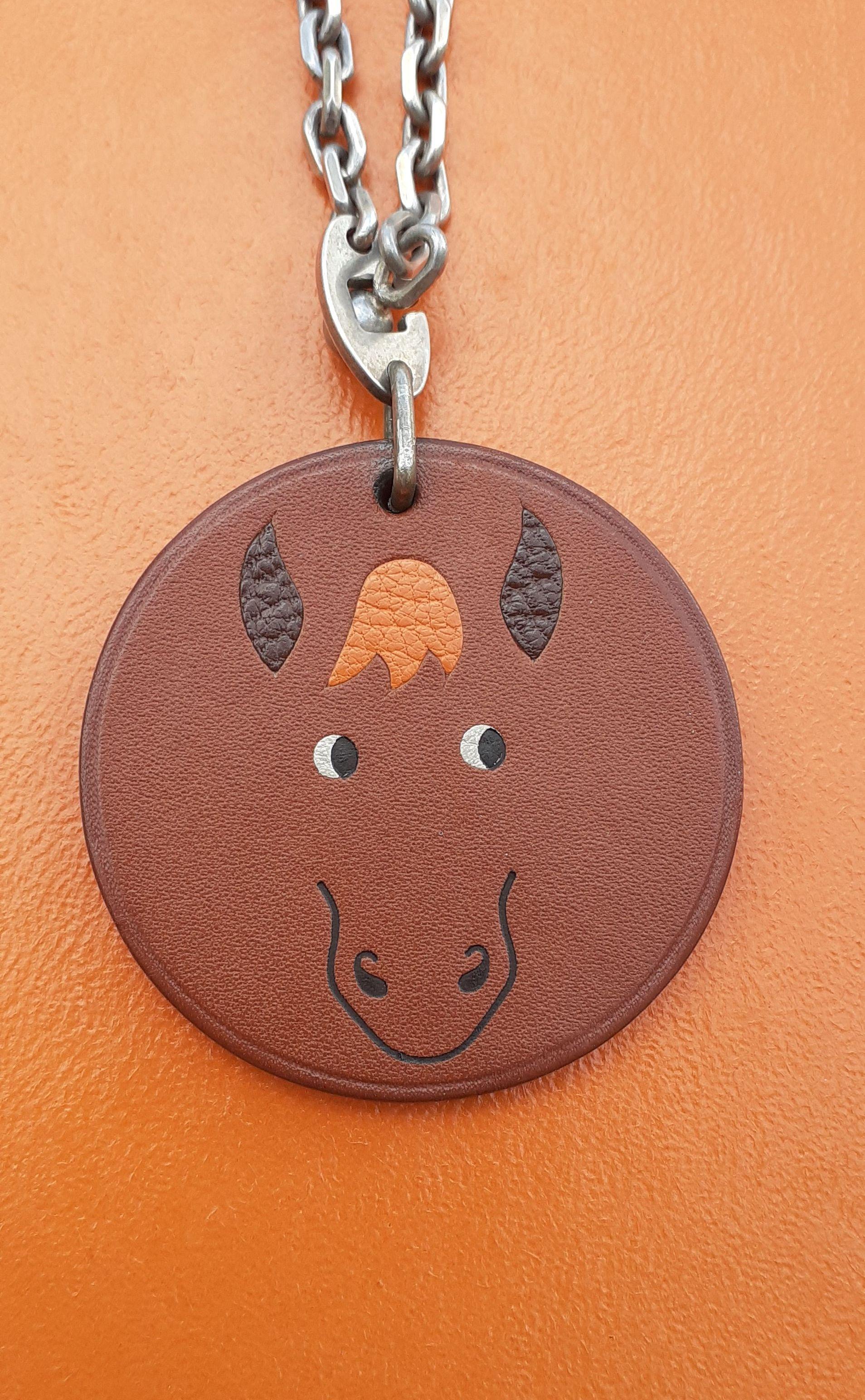 Brown Hermès Keychain Key Holder Horse Charm in Barenia Leather  For Sale