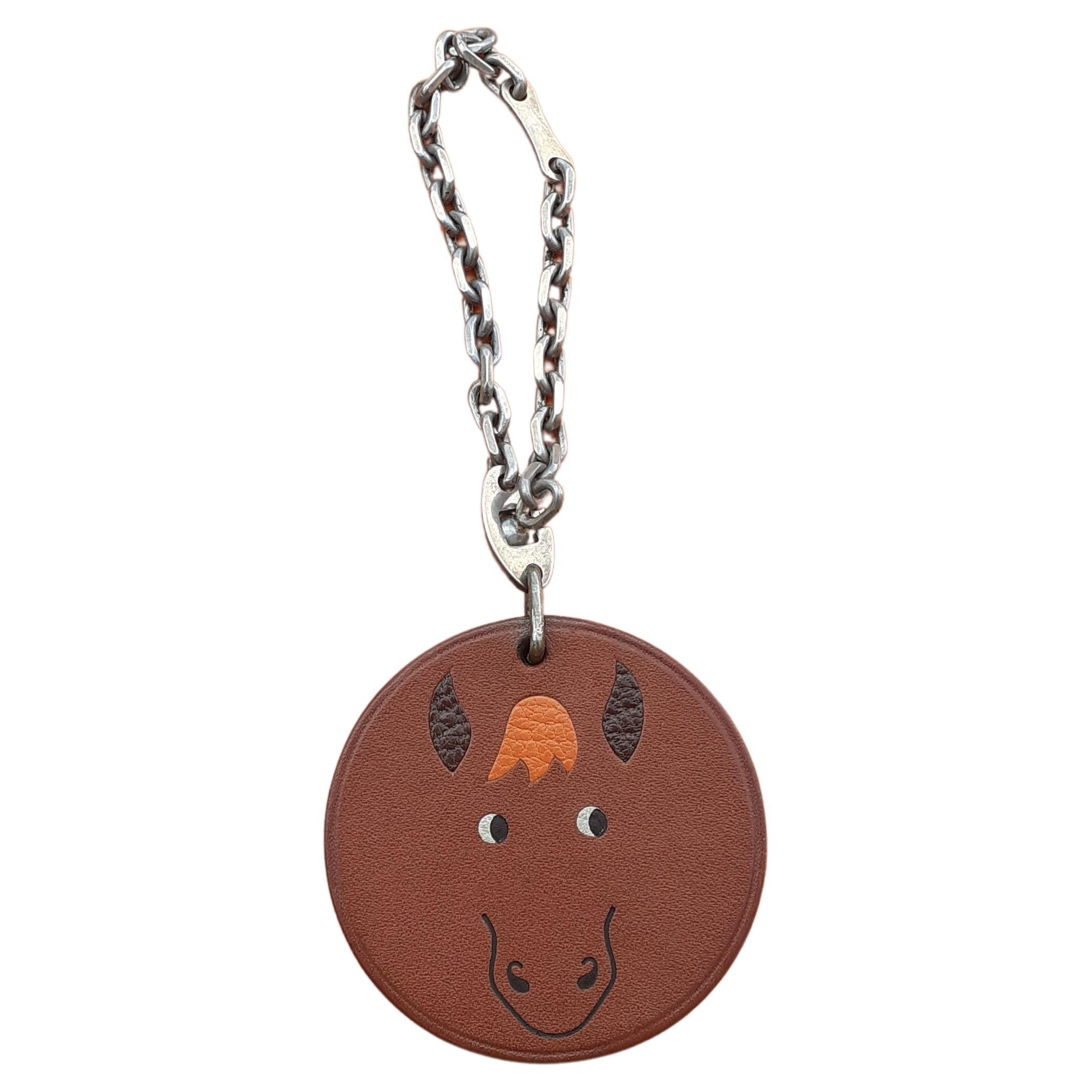 Hermès Keychain Key Holder Horse Charm in Barenia Leather  For Sale