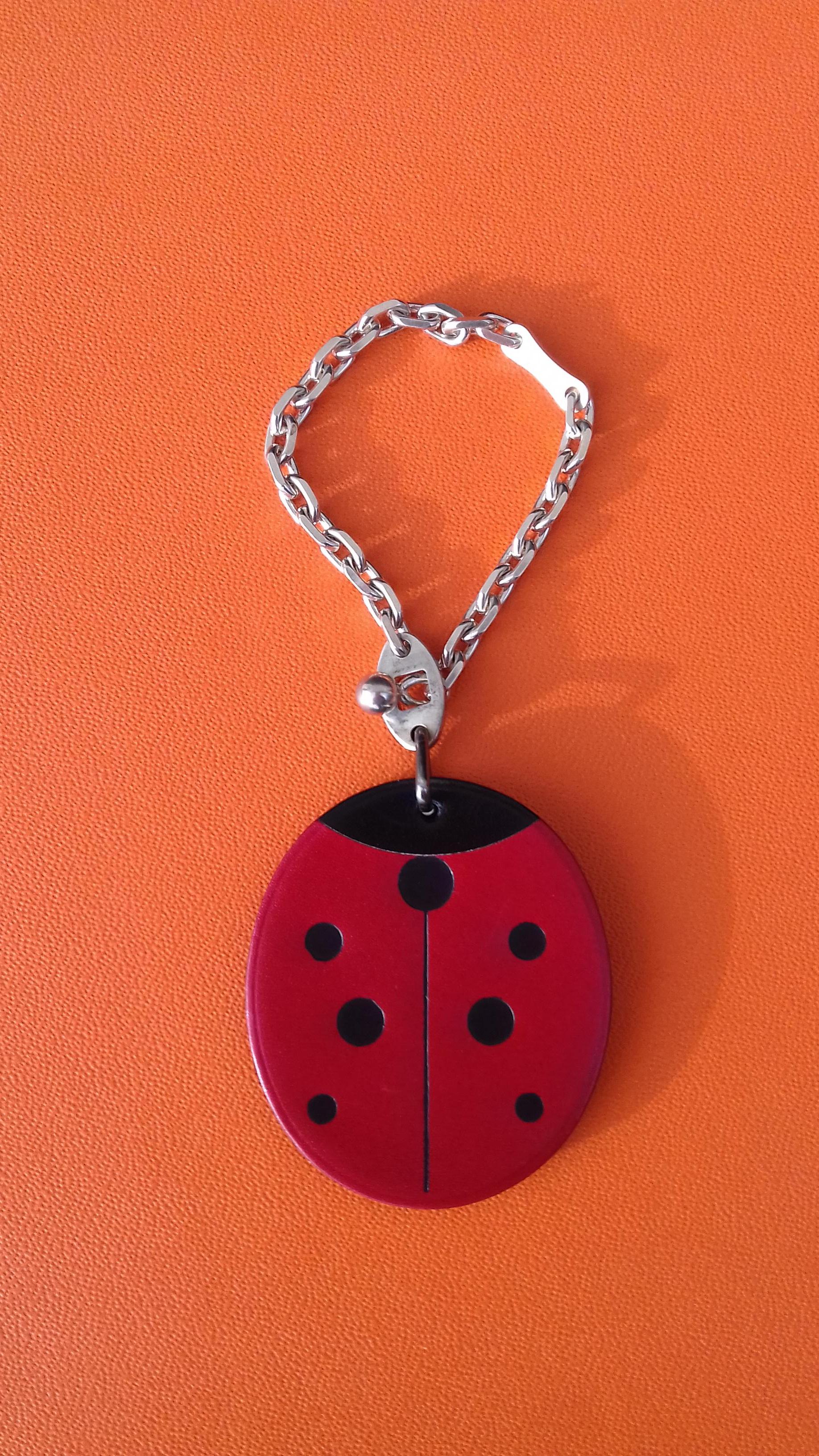 Hermès Keychain Key Holder Ladybug Charm Leather and Silver for Kelly Birkin Bag 3