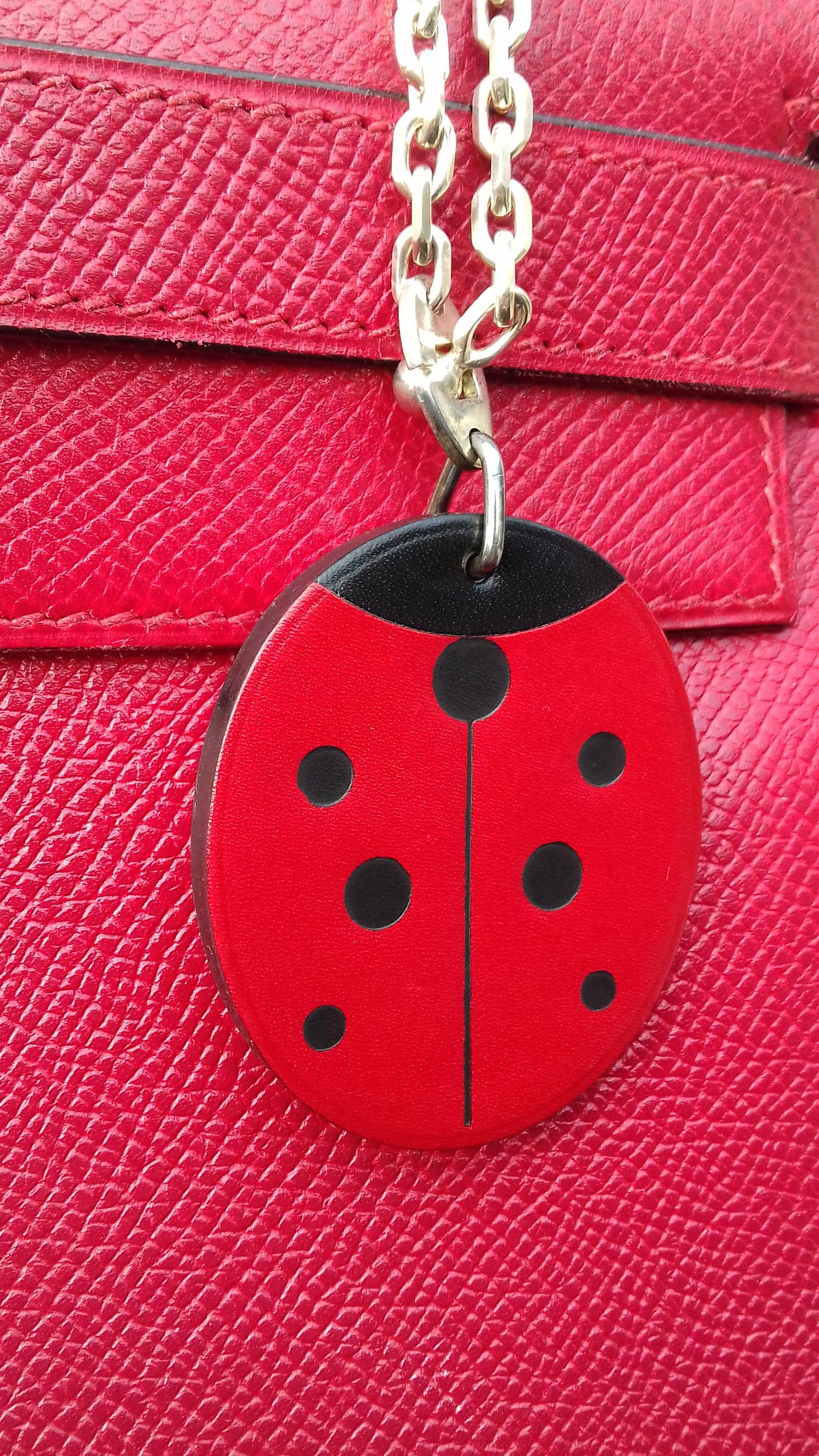 Hermès Keychain Key Holder Ladybug Charm Leather and Silver for Kelly Birkin Bag 4