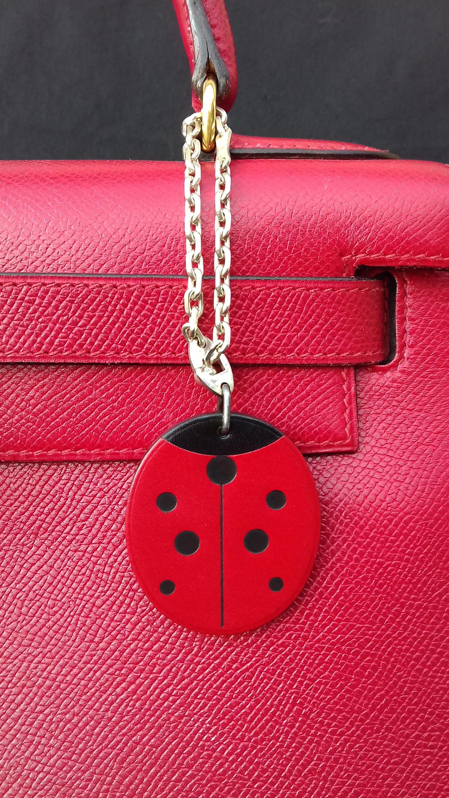 Hermès Keychain Key Holder Ladybug Charm Leather and Silver for Kelly Birkin Bag 5