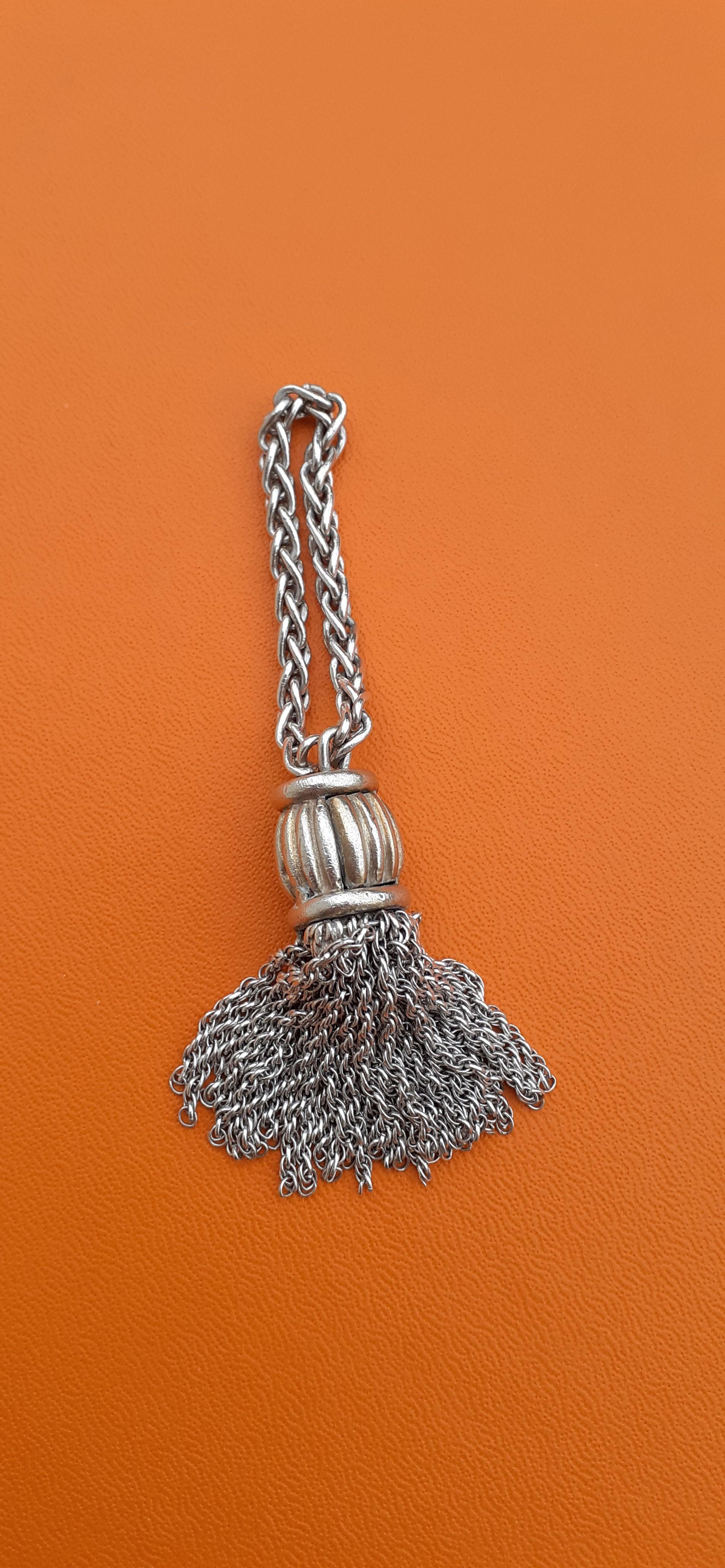 Women's or Men's Hermès Keychain Key Holder Trimmings Tassel Pompom in Silver RARE For Sale