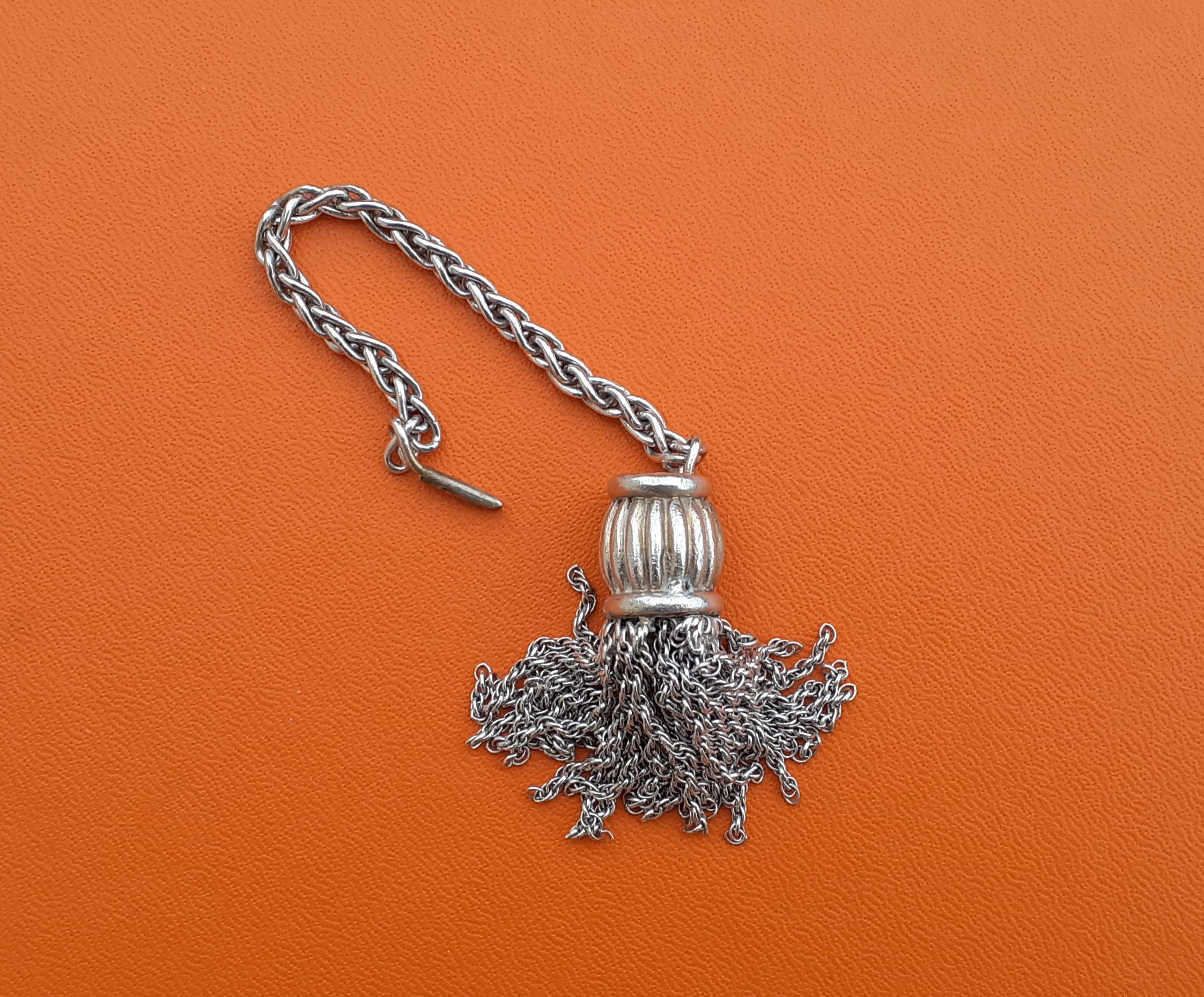 Hermès Keychain Key Holder Trimmings Tassel Pompom in Silver RARE For Sale 3