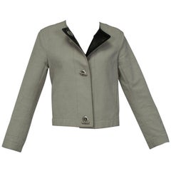 Vintage Hermès Khaki Canvas and Leather Crop Jacket w Palladium Toggles - M, 1990s