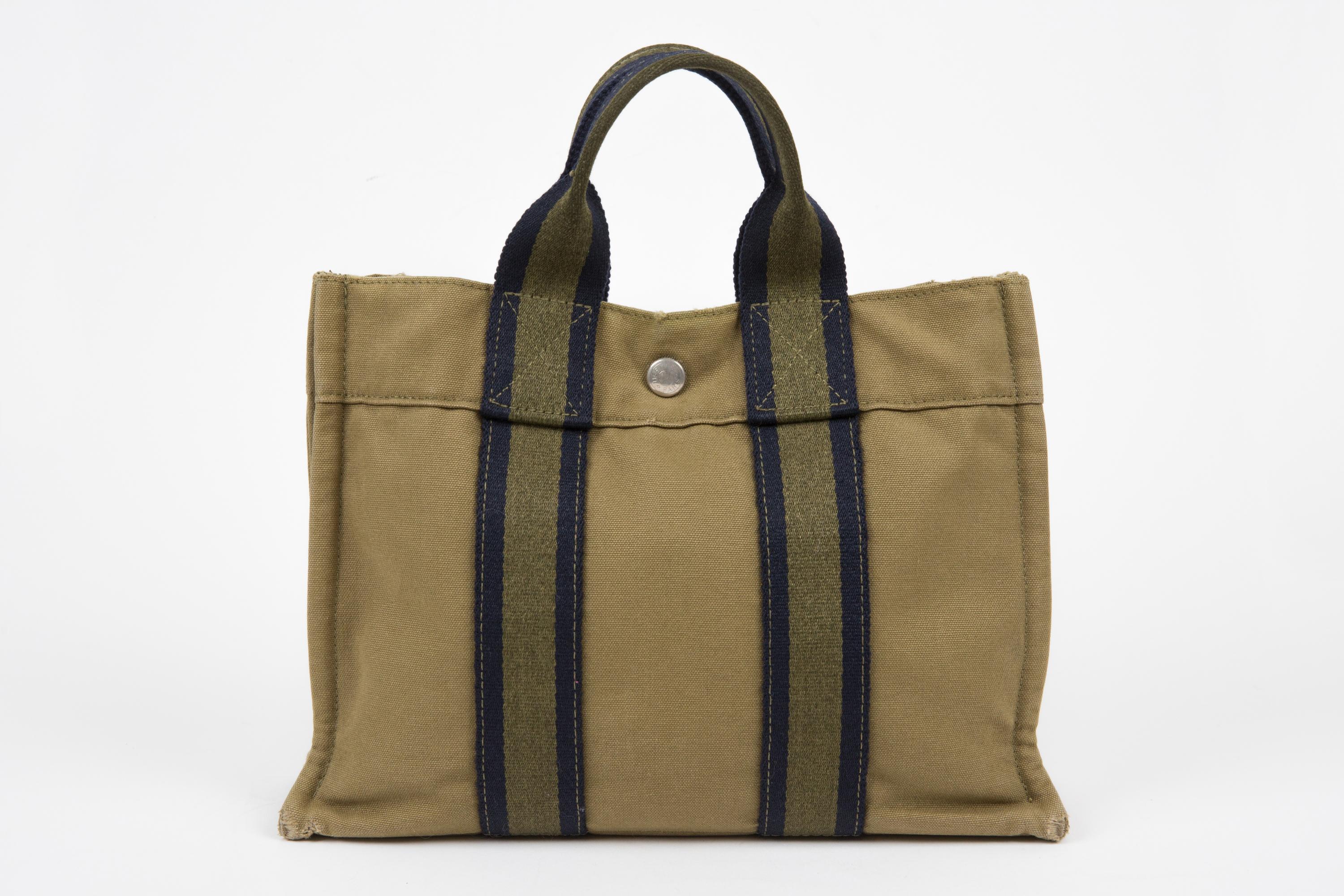 Brown Hermes Khaki Cotton “Toto” PM Tote Bag