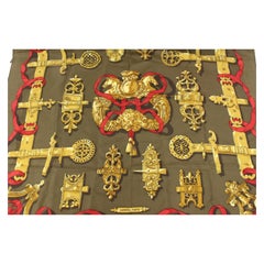 Hermès Khaki Olive Green x Gold x Red Ferronnerie Silk Scarf 90 1h34s