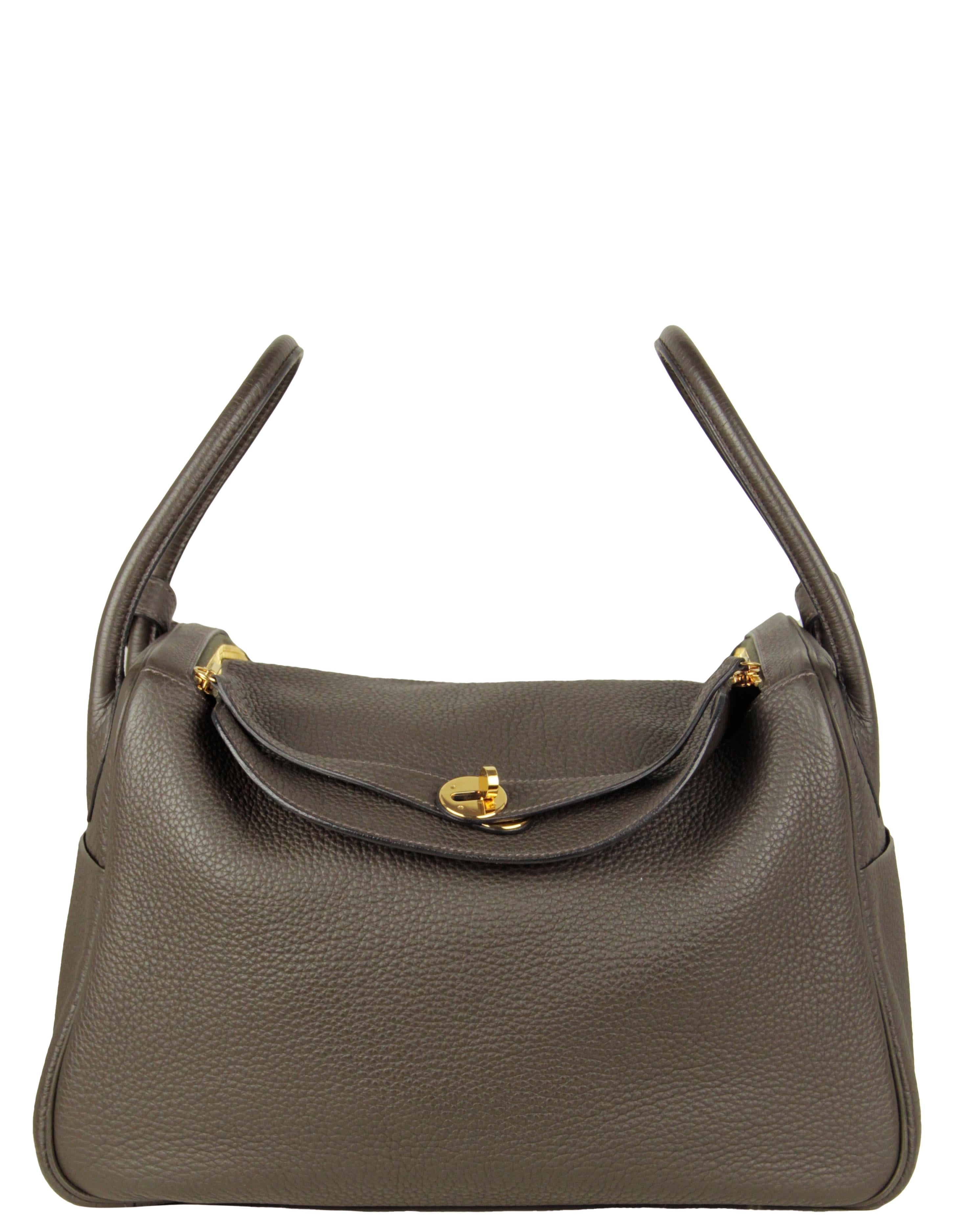 Gray Hermes Khaki Taurillon Clemence Leather 34cm Lindy Shoulder Bag