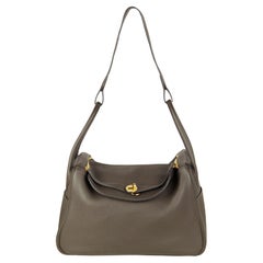 Hermes Khaki Taurillon Clemence Leather 34cm Lindy Shoulder Bag