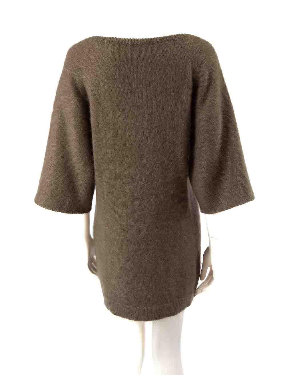 Hermès Khaki Wool Short Sleeves Knit Jumper Dress Size L In Excellent Condition For Sale In London, GB