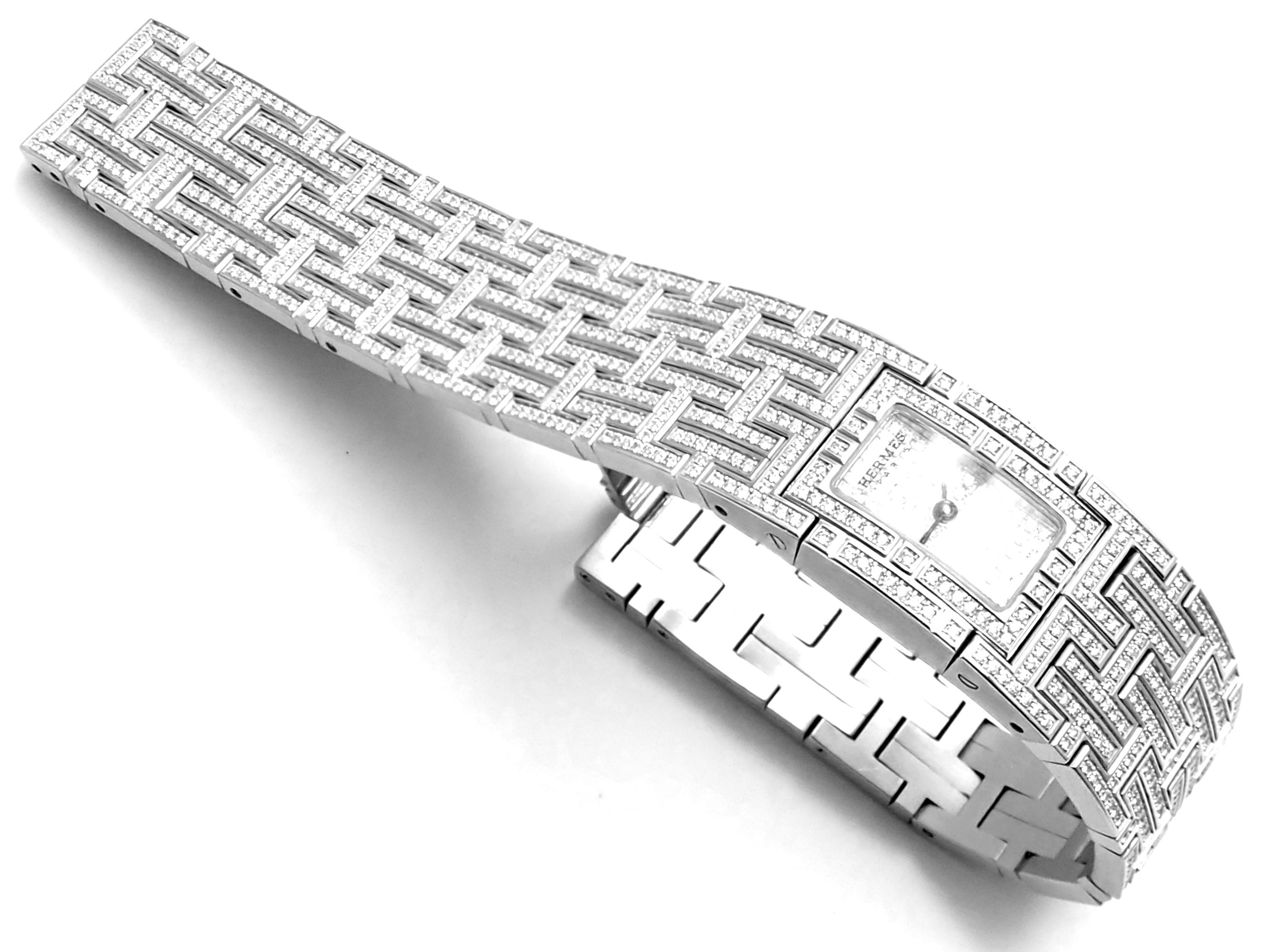 Hermes Kilim Full Diamond H White Gold Bracelet Ladies Wristwatch 3