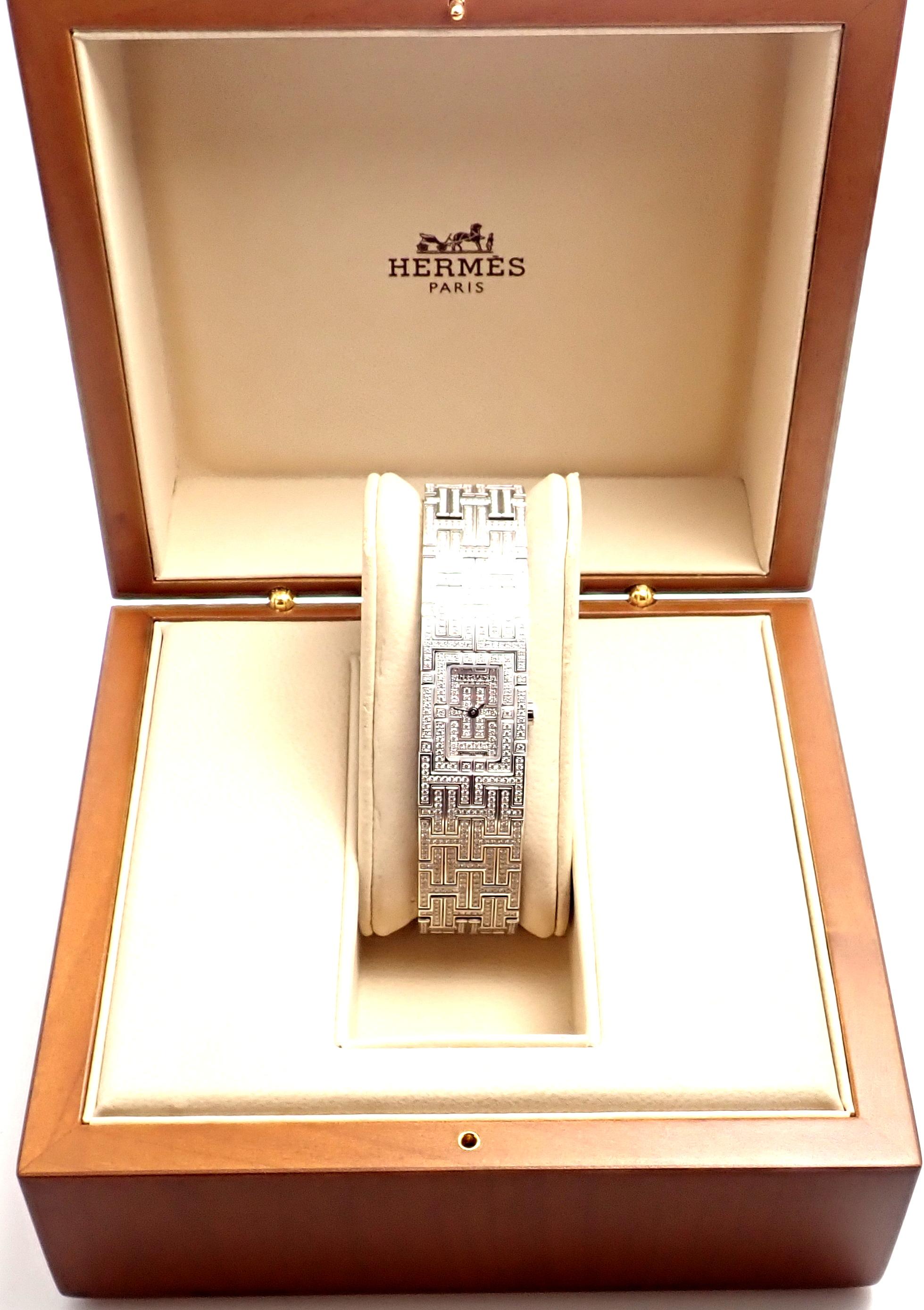 Hermes Kilim Full Diamond H White Gold Bracelet Ladies Wristwatch 5