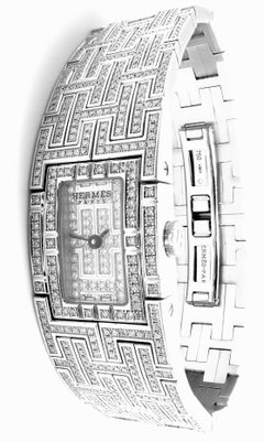 Hermes Kilim Full Diamond H White Gold Bracelet Ladies Wristwatch