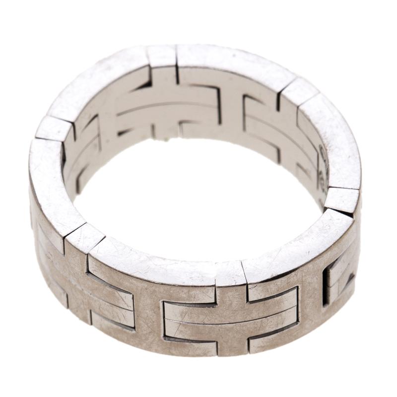 Contemporary Hermes Kilim H Motif 18k White Gold Band Ring Size 51