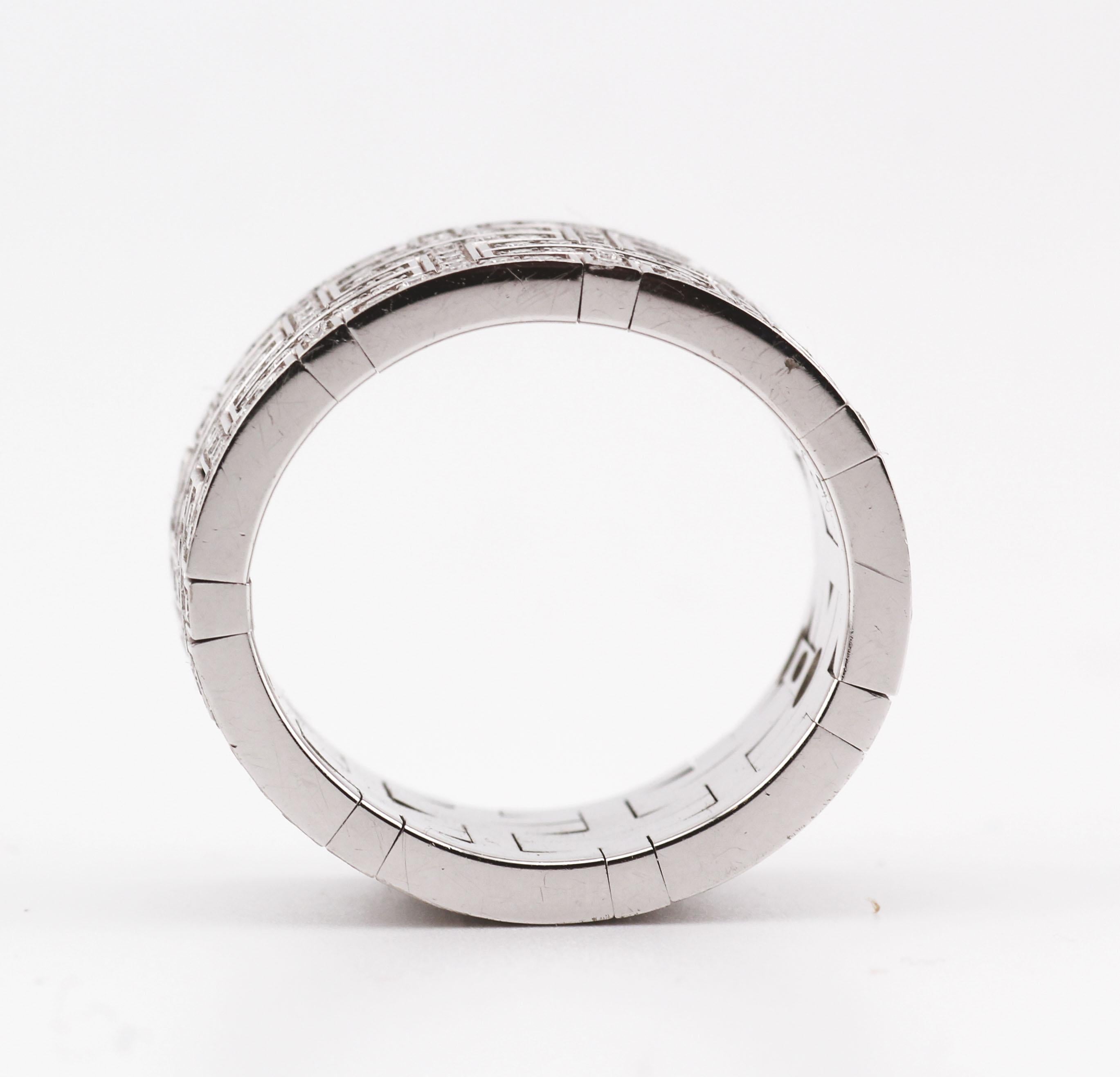 Hermes Kilim Pave Diamond 18k White Gold Wide Band Ring Size 58 8.25 For Sale 1